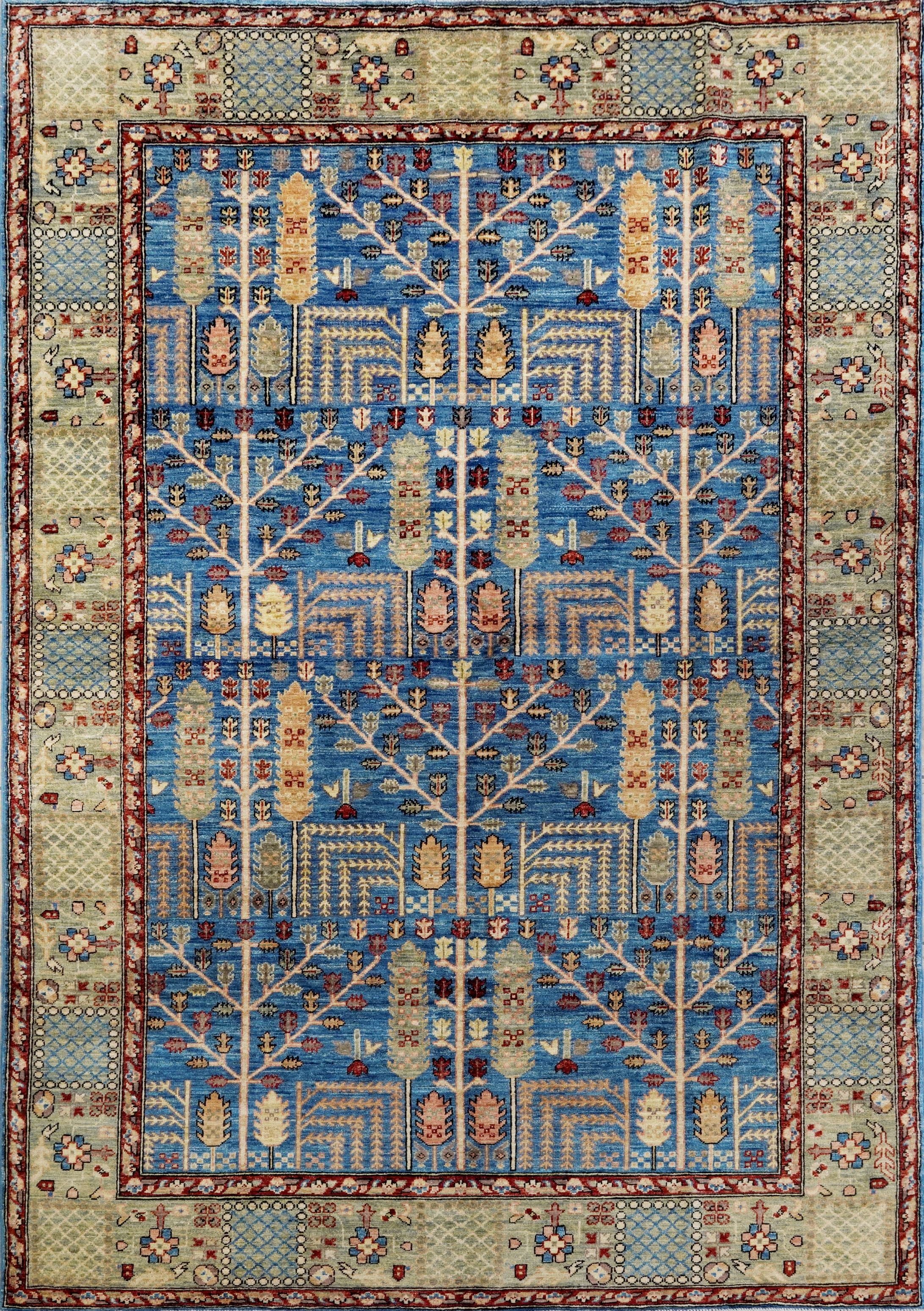 6x9 Ft Blue Afghan Rug - Hand Knotted Oriental Area Rug - Floral Design