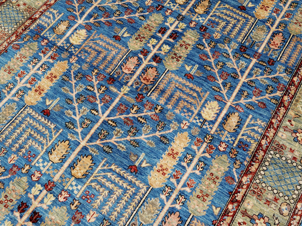 6x9 Ft Blue Afghan Rug - Hand Knotted Oriental Area Rug - Floral Design