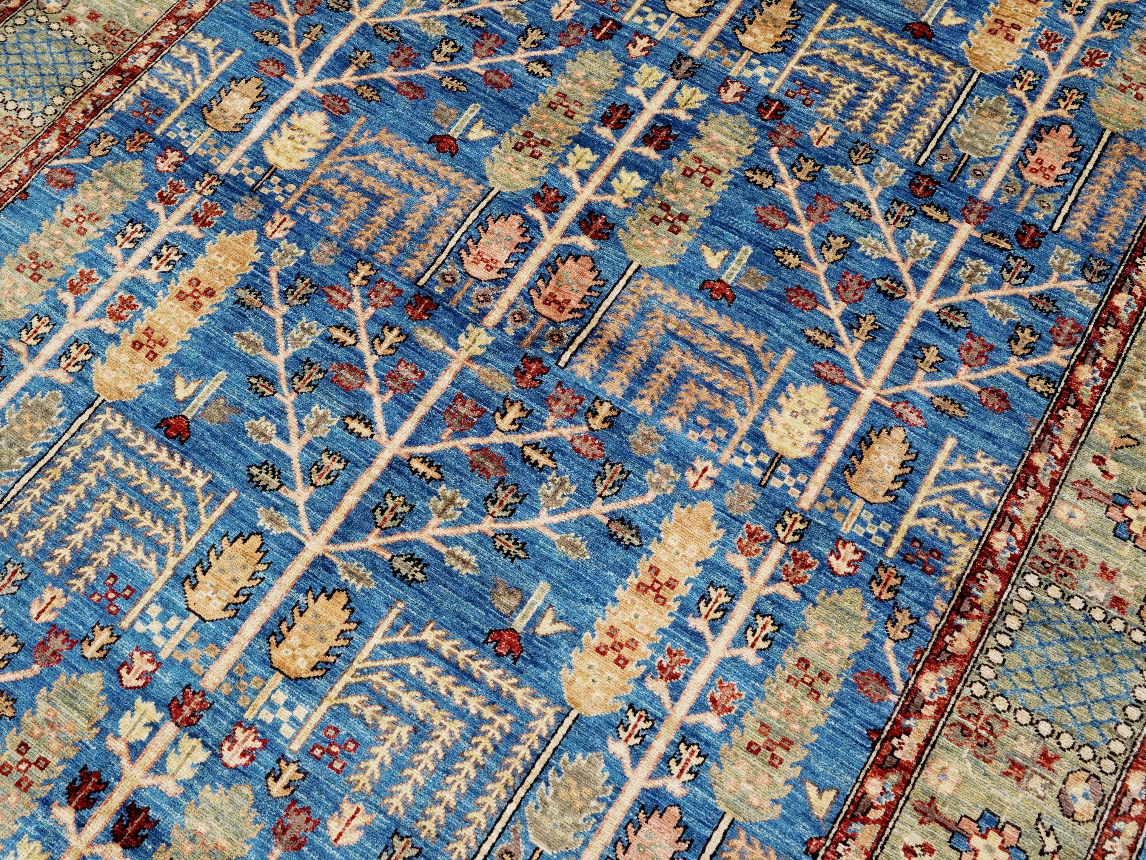 6x9 Ft Blue Afghan Rug - Hand Knotted Oriental Area Rug - Floral Design