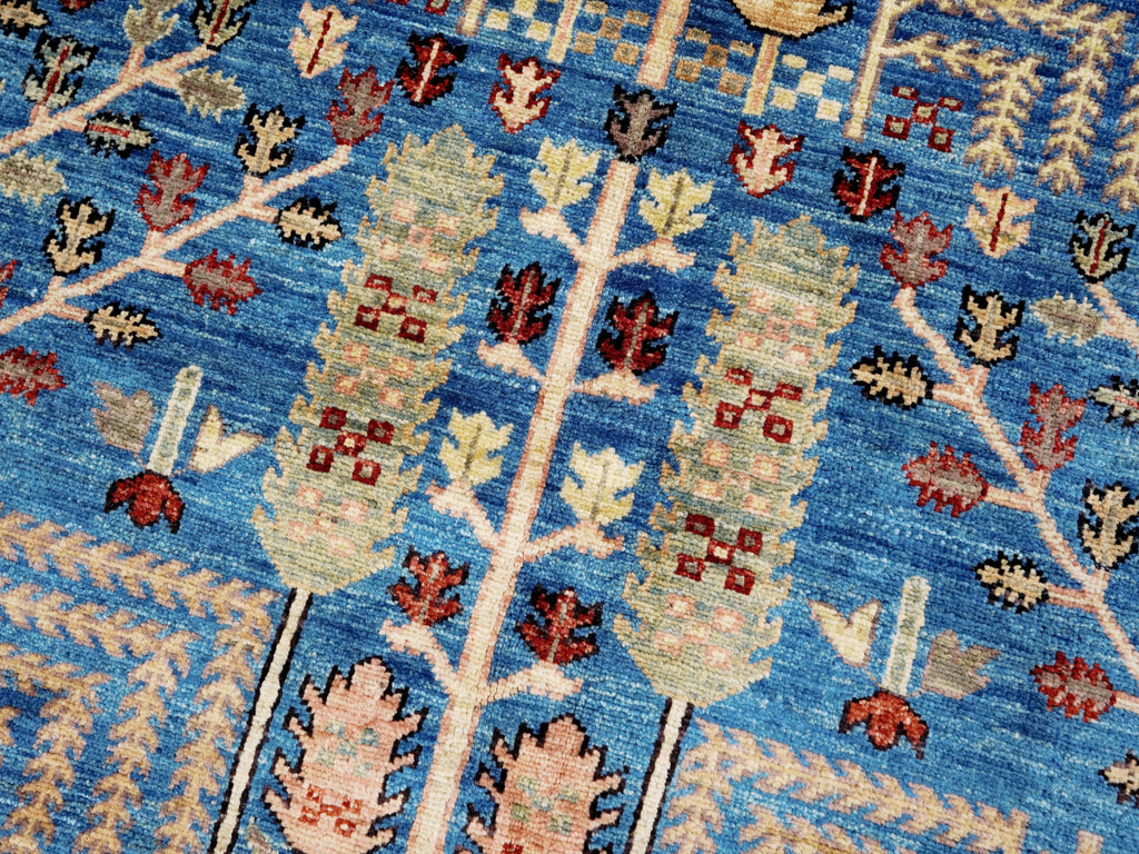 6x9 Ft Blue Afghan Rug - Hand Knotted Oriental Area Rug - Floral Design