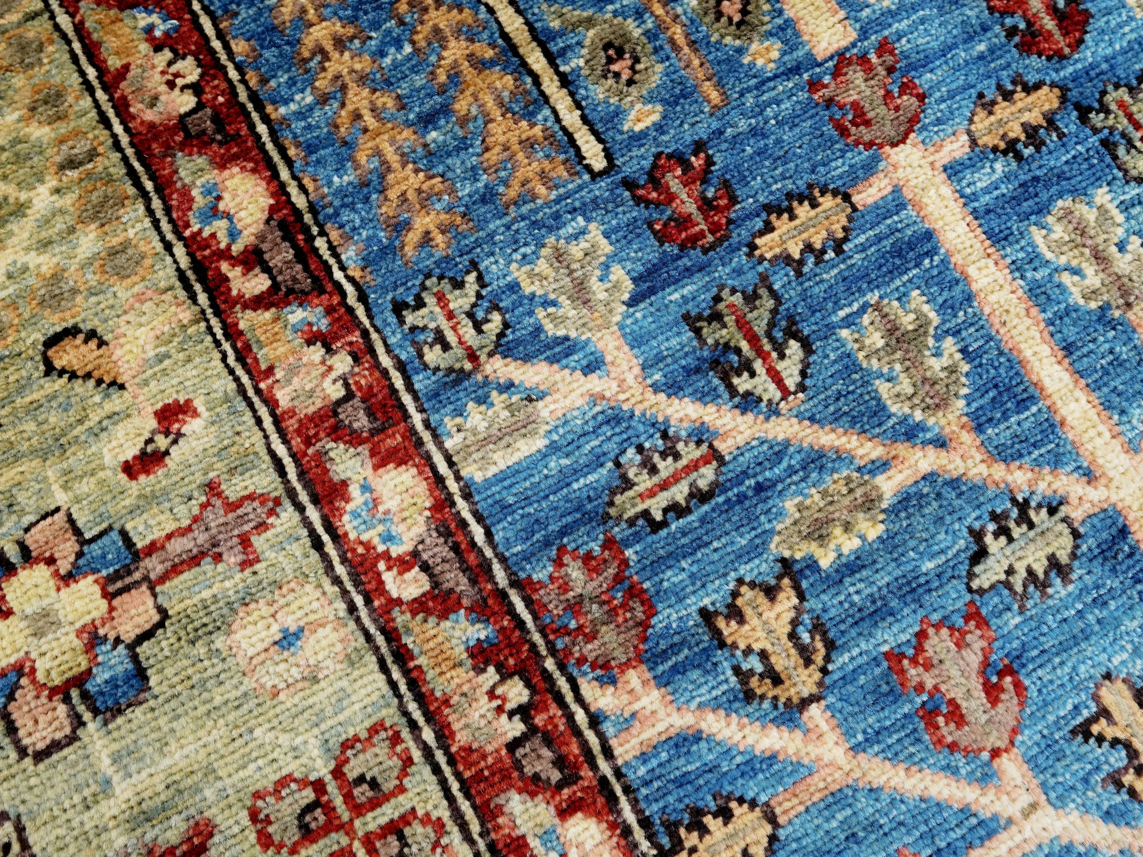 6x9 Ft Blue Afghan Rug - Hand Knotted Oriental Area Rug - Floral Design