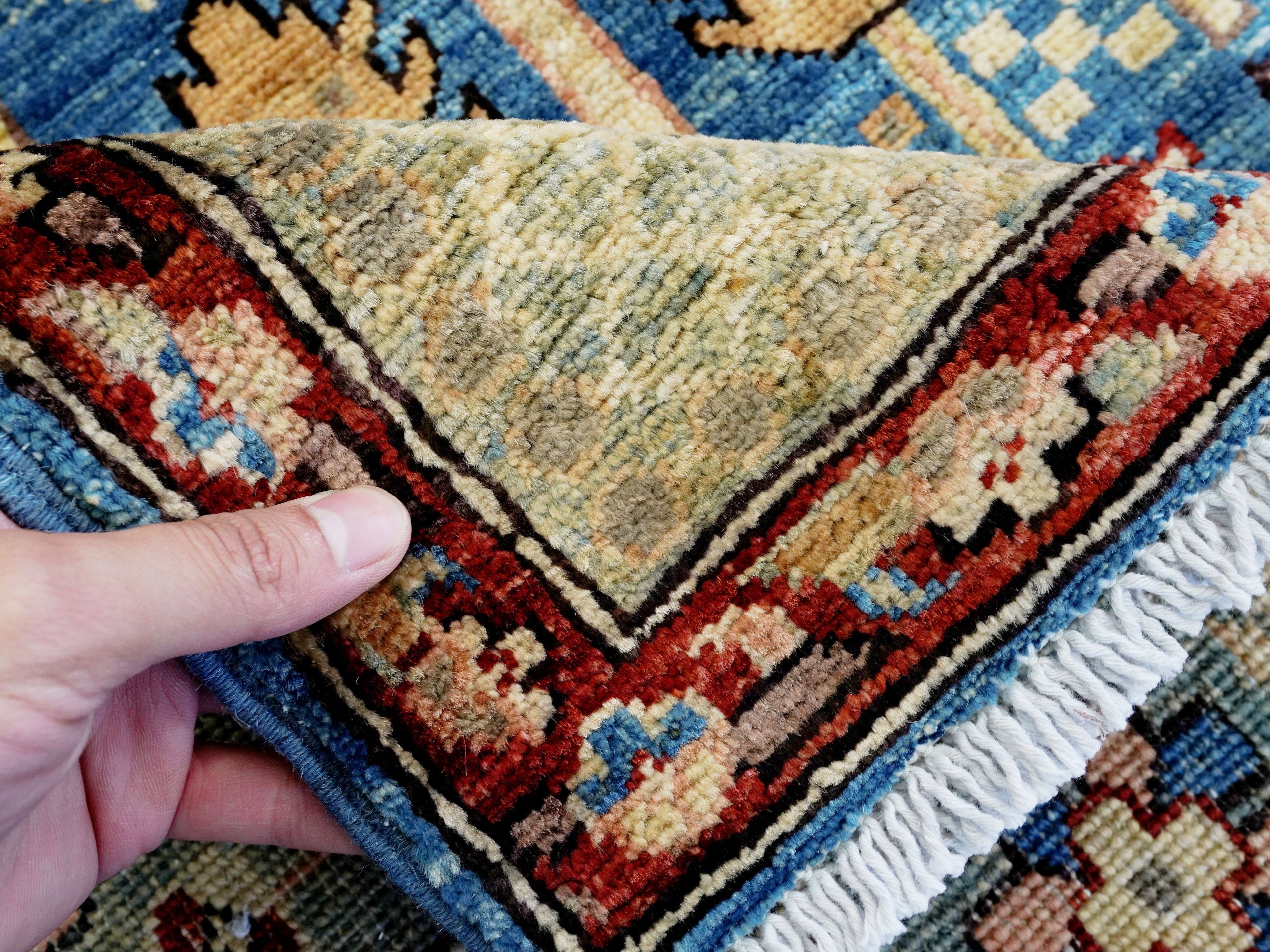 6x9 Ft Blue Afghan Rug - Hand Knotted Oriental Area Rug - Floral Design
