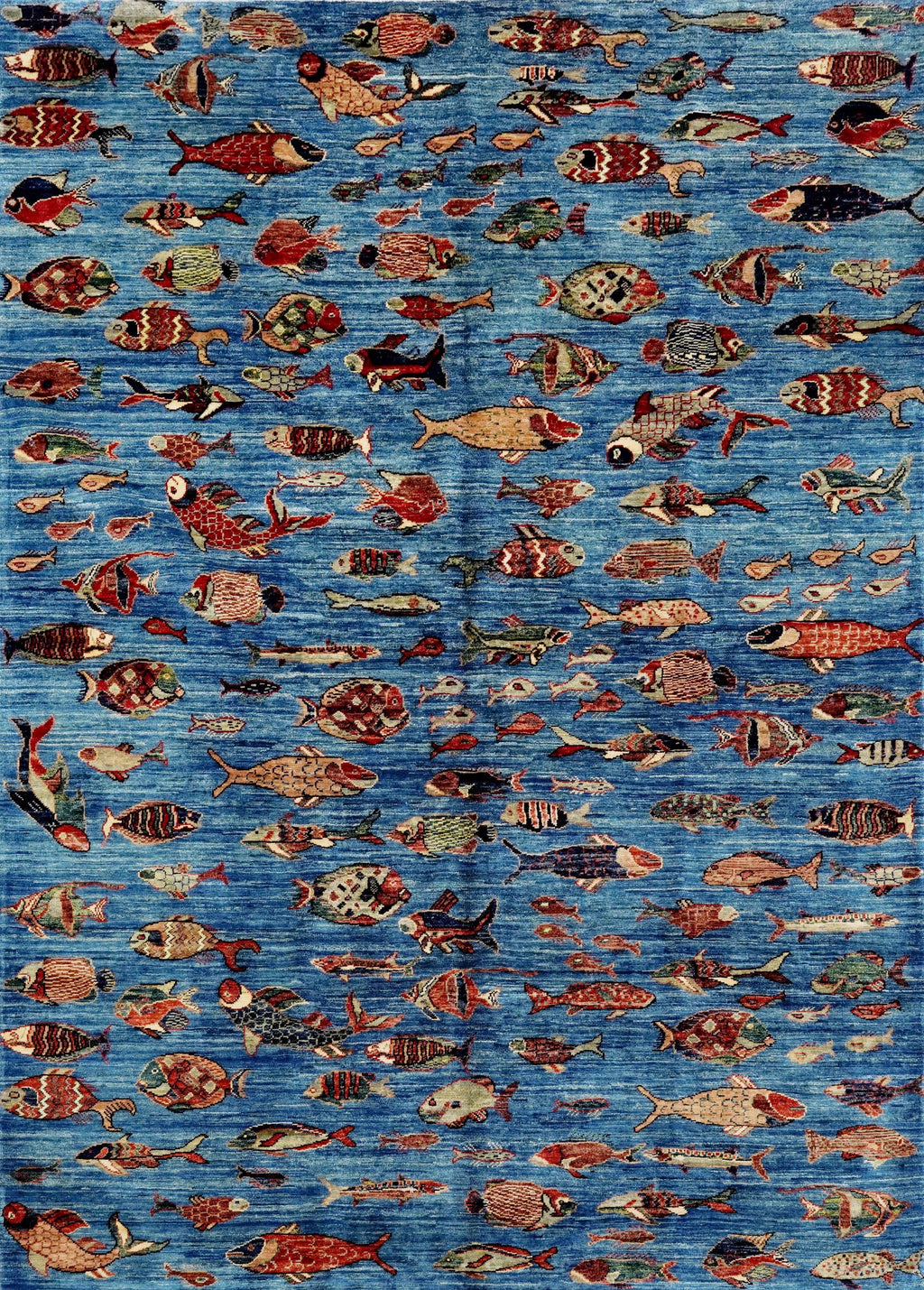 6x9 Ft Blue Fish Rug - Handmade Afghan Rug