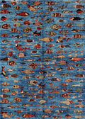 6x9 Ft Blue Fish Rug - Handmade Afghan Rug