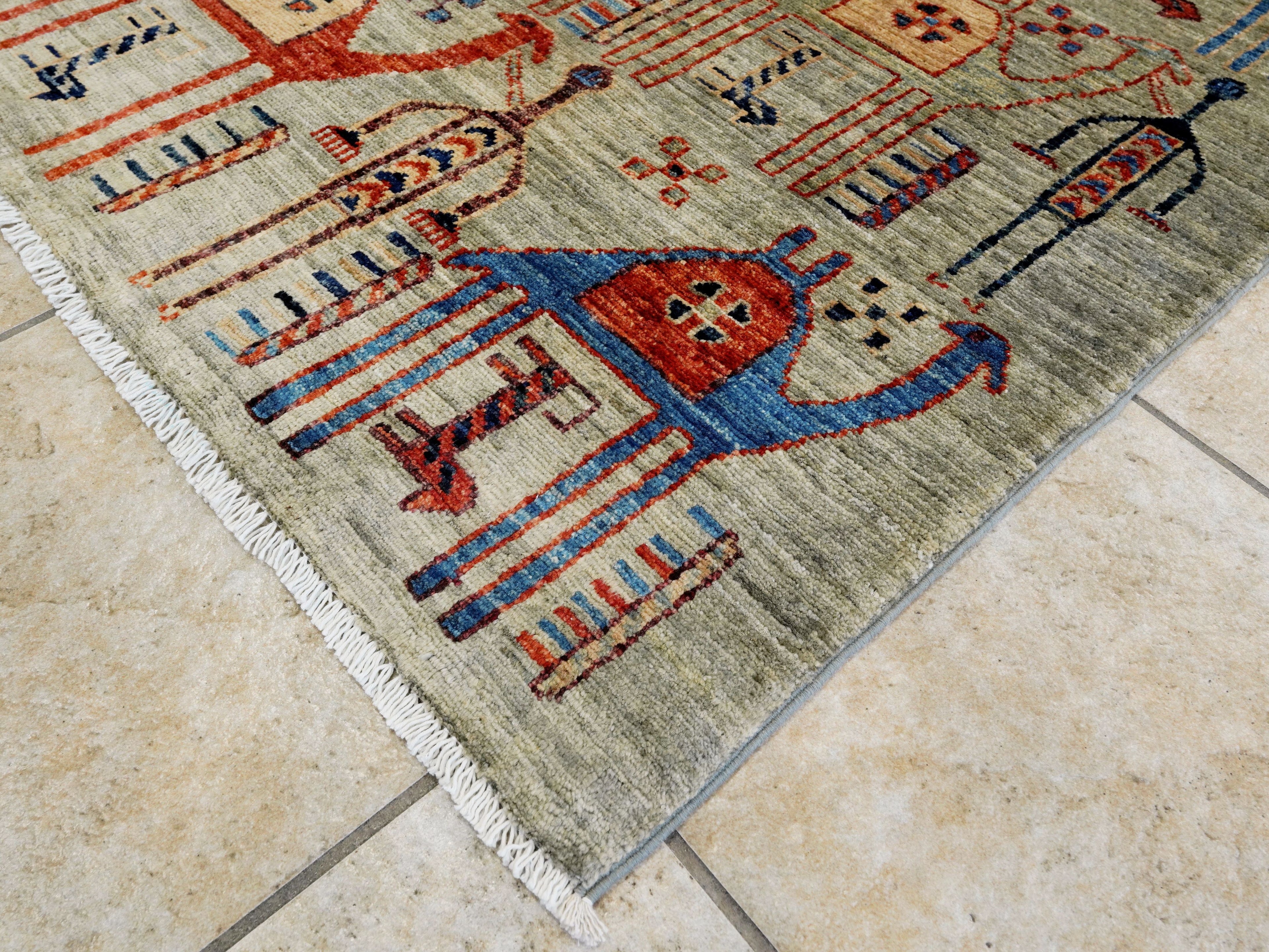 6x9 Ft Gray Camel Rug - Handmade Area Rug - Animal Design