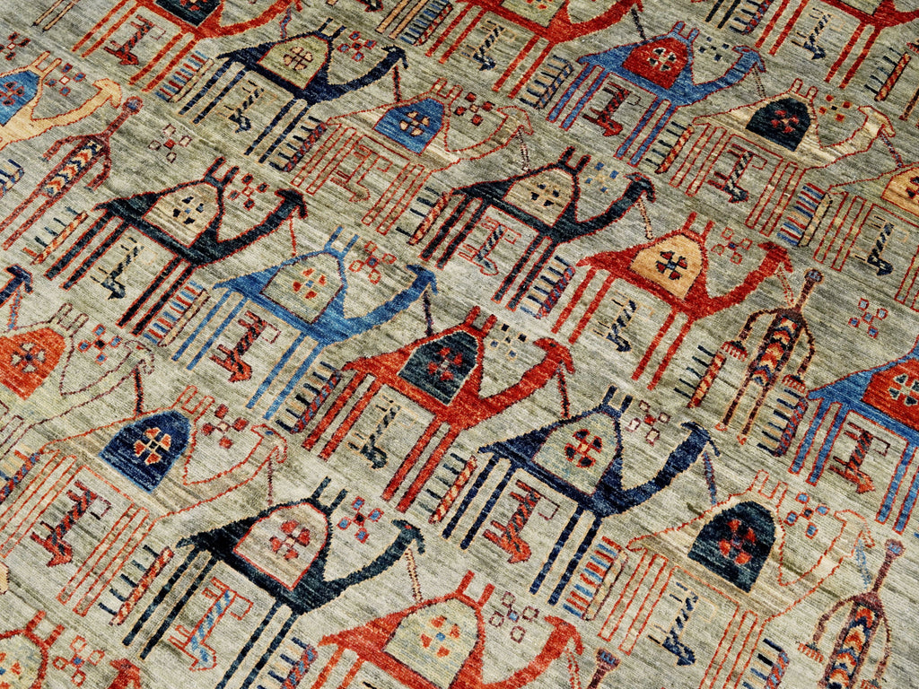 6x9 Ft Gray Camel Rug - Handmade Area Rug - Animal Design