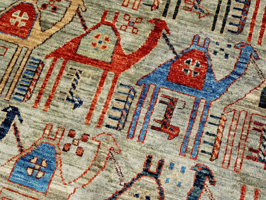 6x9 Ft Gray Camel Rug - Handmade Area Rug - Animal Design