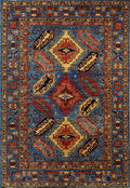 6x9 Ft Blue Afghan Rug - Hand Knotted Oriental Rug