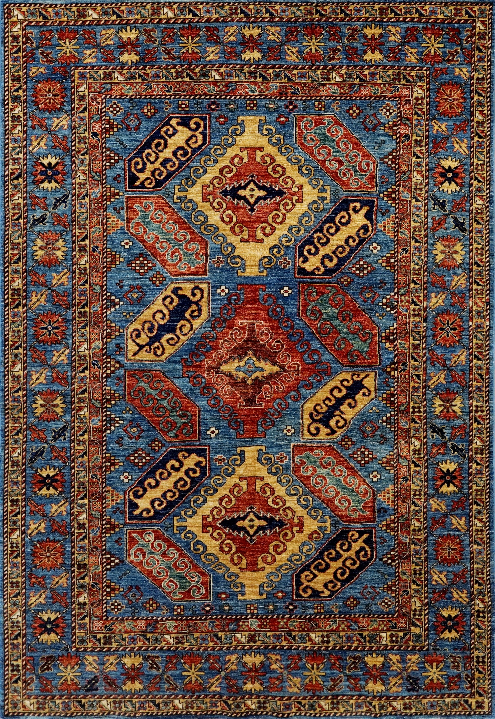 6x9 Ft Blue Afghan Rug - Hand Knotted Oriental Rug