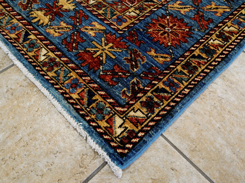 6x9 Ft Blue Afghan Rug - Hand Knotted Oriental Rug