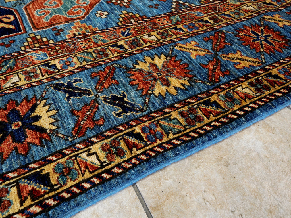 6x9 Ft Blue Afghan Rug - Hand Knotted Oriental Rug