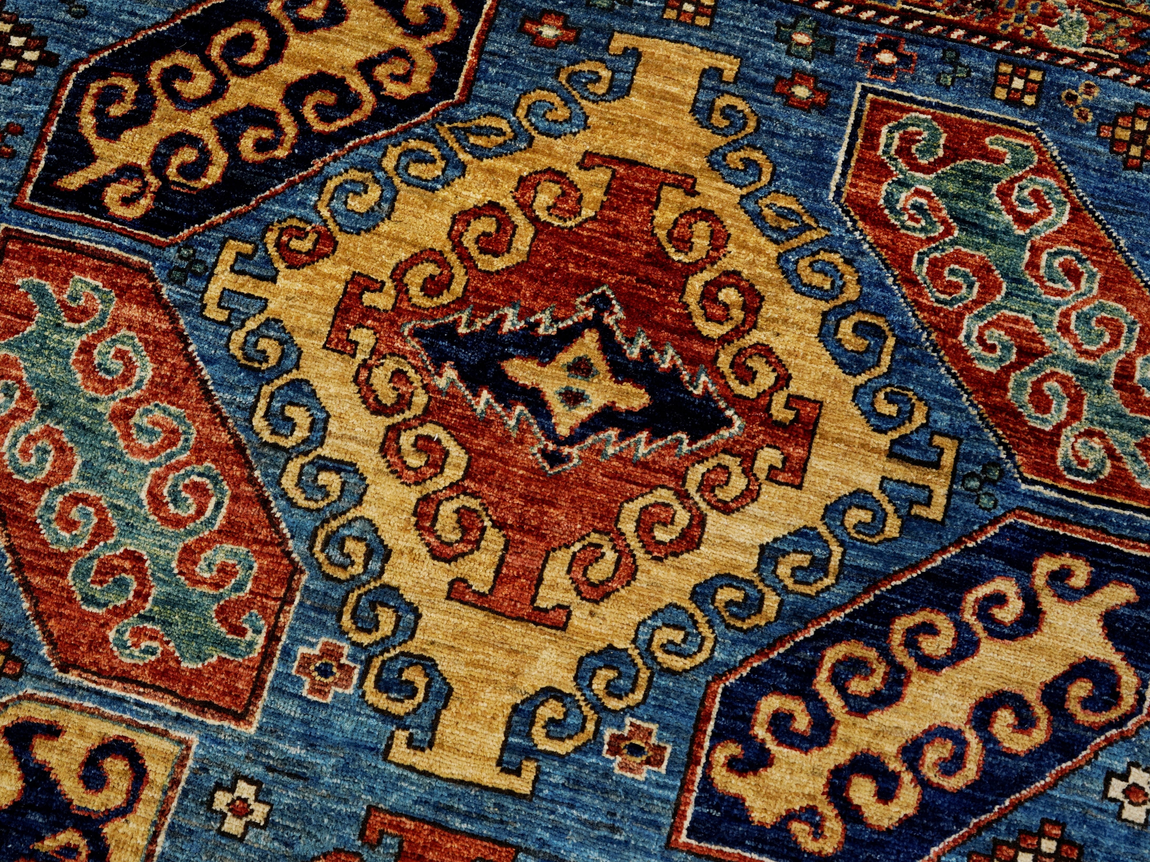 6x9 Ft Blue Afghan Rug - Hand Knotted Oriental Rug