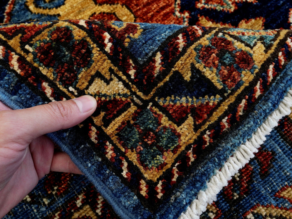 6x9 Ft Blue Afghan Rug - Hand Knotted Oriental Rug