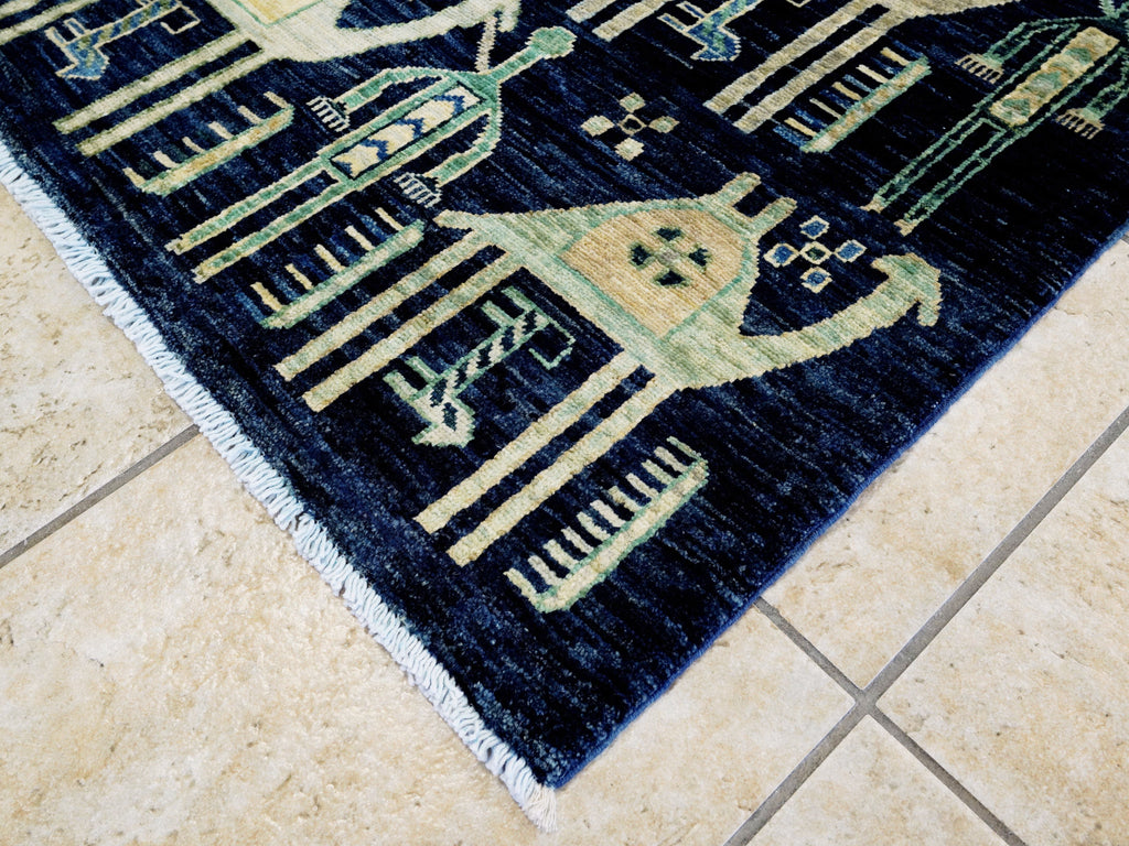 6x9 Ft Blue & Green Camel Rug - Handmade Area Rug - Animal Design