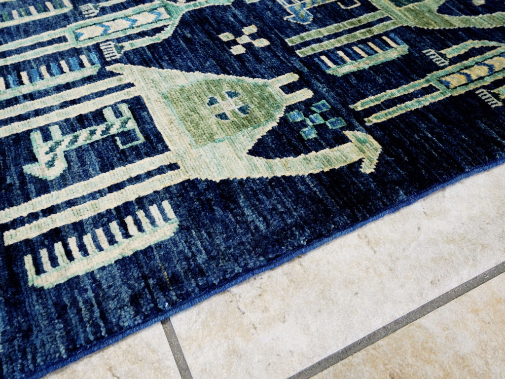 6x9 Ft Blue & Green Camel Rug - Handmade Area Rug - Animal Design