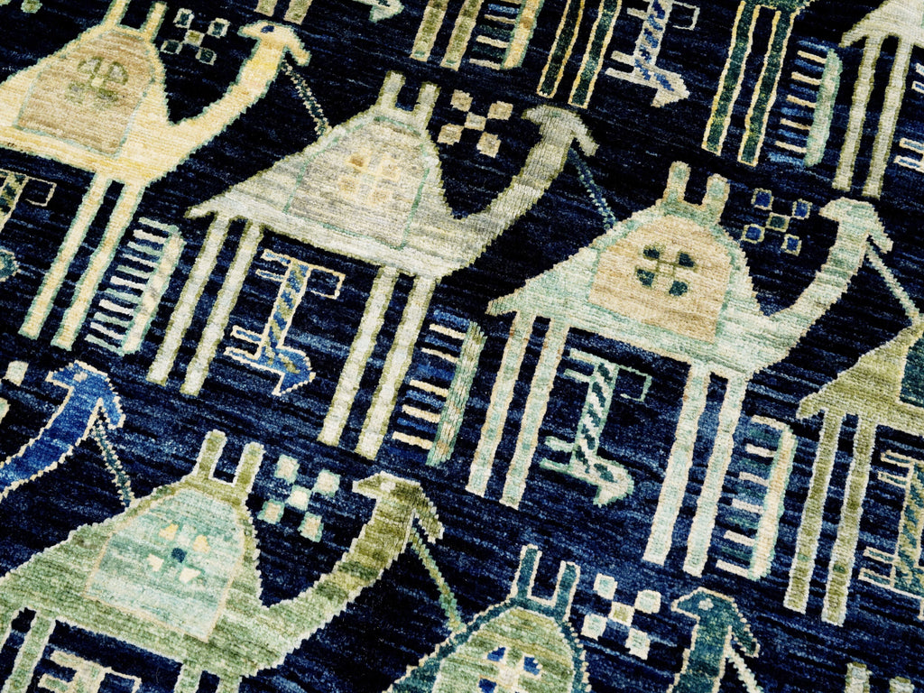 6x9 Ft Blue & Green Camel Rug - Handmade Area Rug - Animal Design