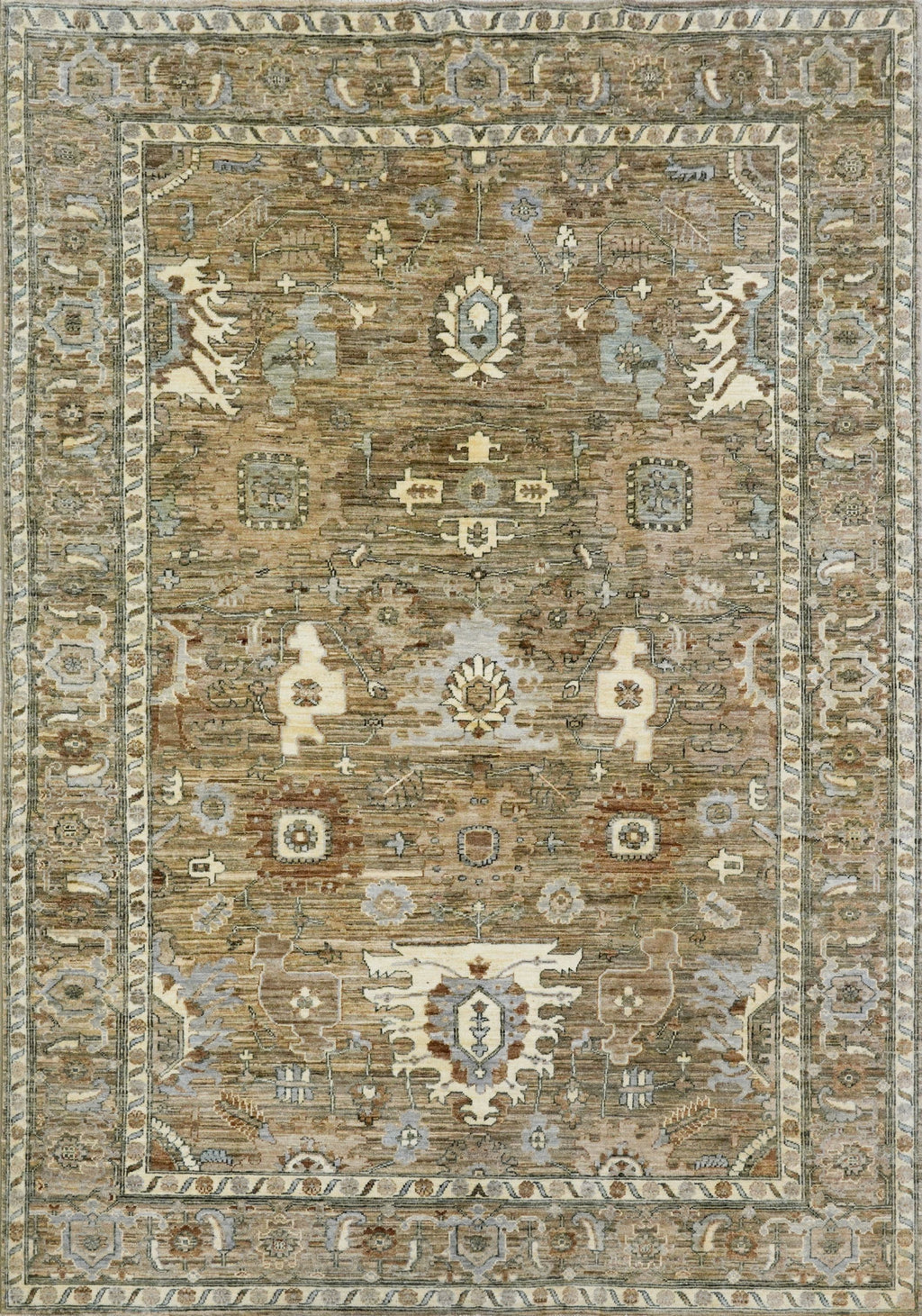 6x9 Ft Neutral Afghan Rug - Oriental Area Rug - Beige Brown Floral Design