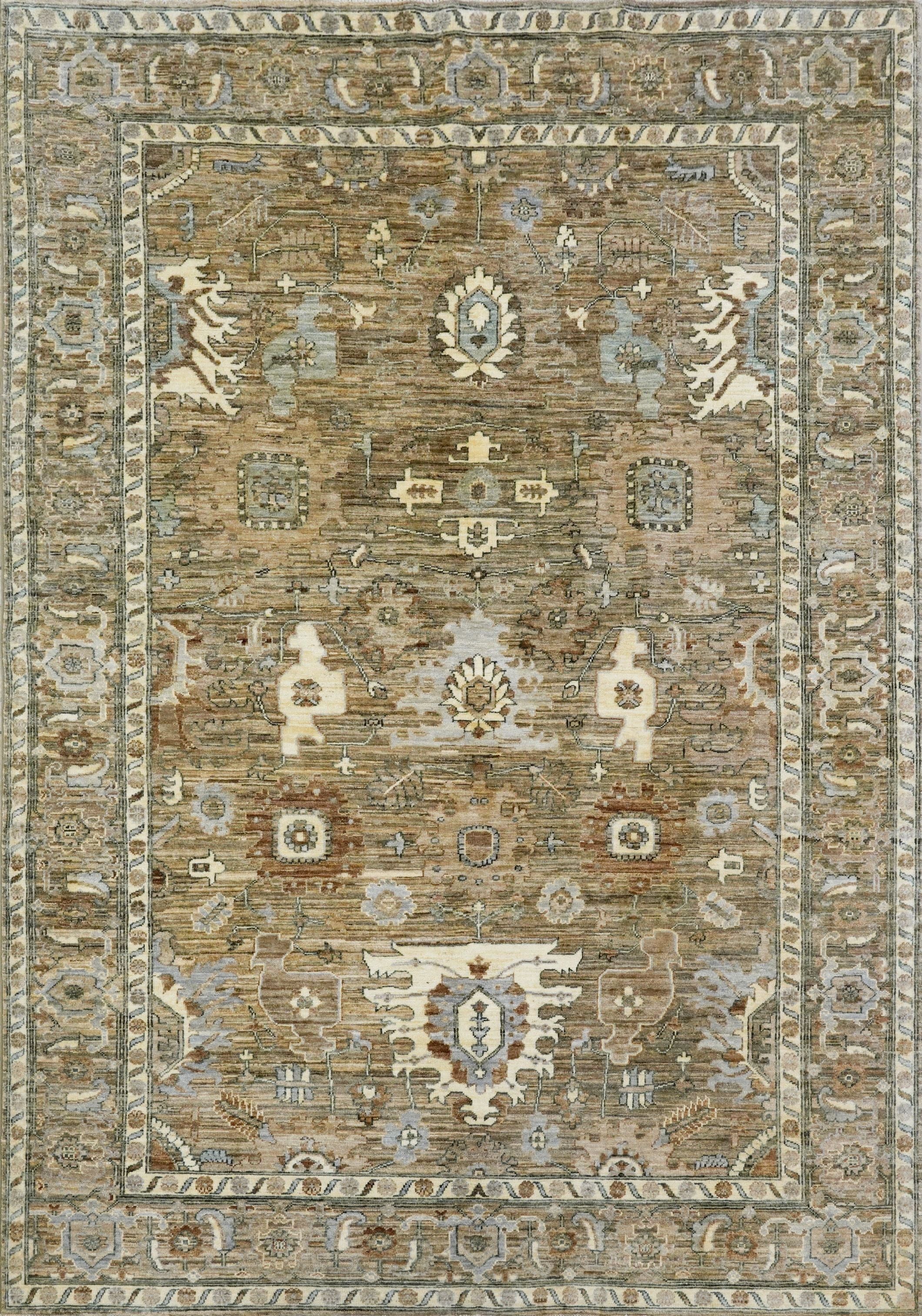 6x9 Ft Neutral Afghan Rug - Oriental Area Rug - Beige Brown Floral Design