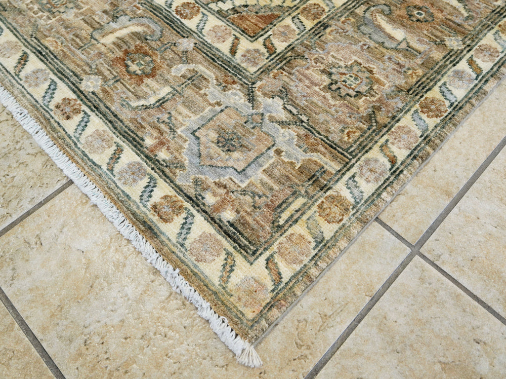 6x9 Ft Neutral Afghan Rug - Oriental Area Rug - Beige Brown Floral Design