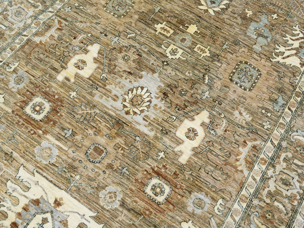 6x9 Ft Neutral Afghan Rug - Oriental Area Rug - Beige Brown Floral Design