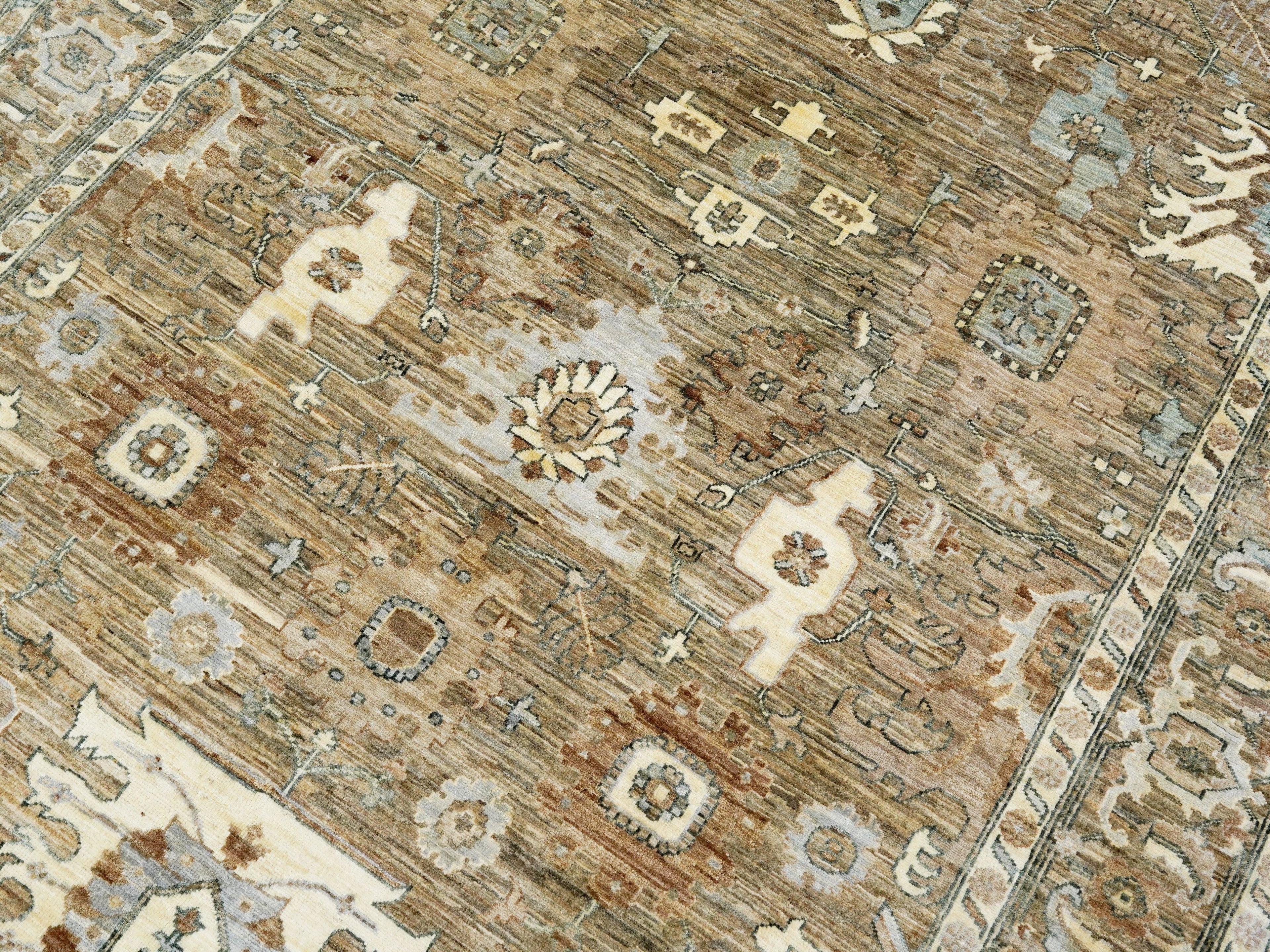 6x9 Ft Neutral Afghan Rug - Oriental Area Rug - Beige Brown Floral Design