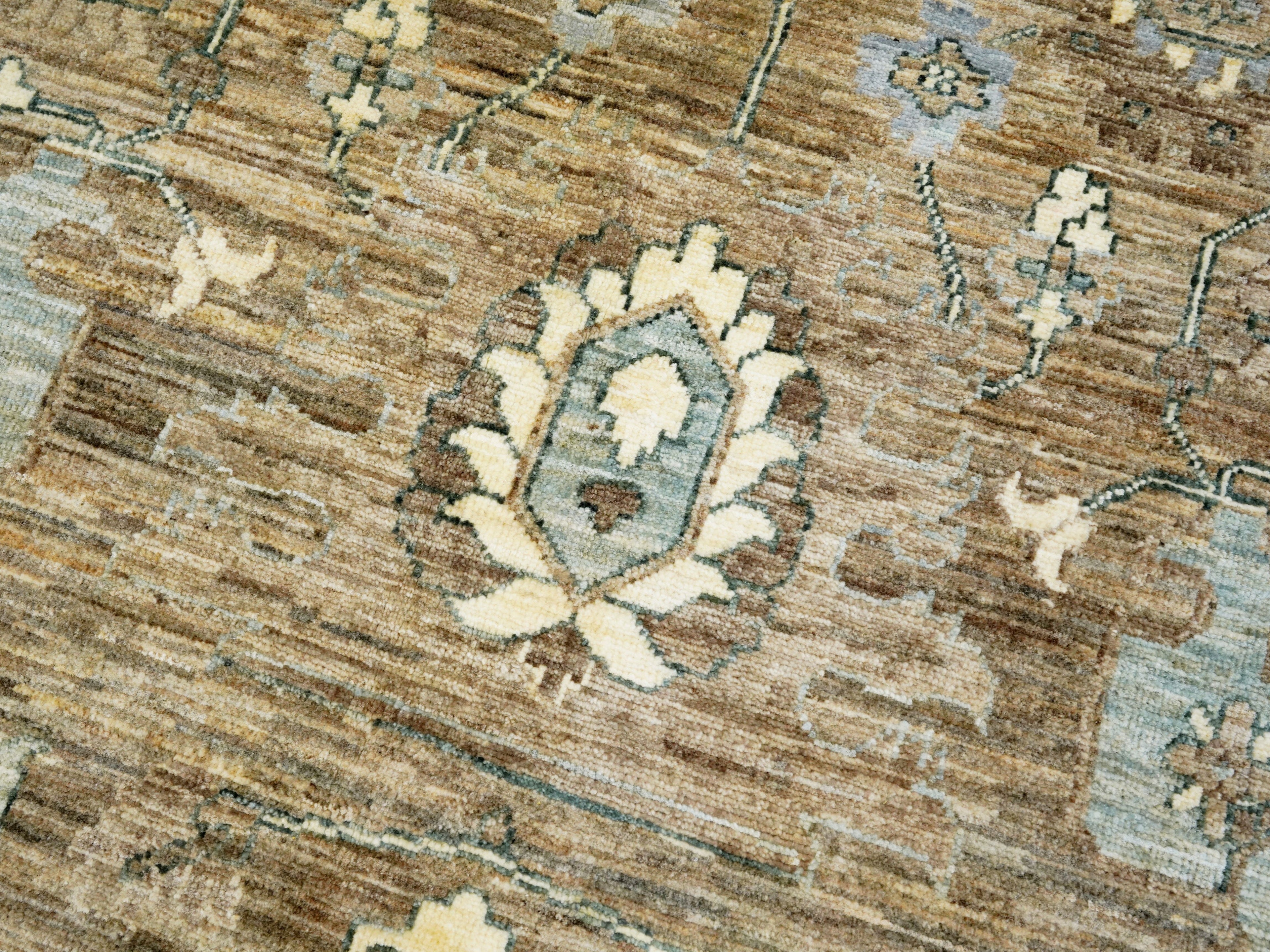 6x9 Ft Neutral Afghan Rug - Oriental Area Rug - Beige Brown Floral Design