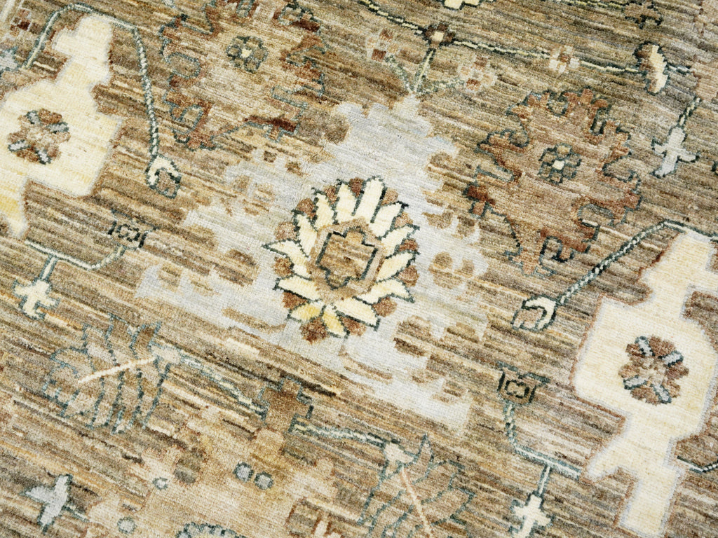 6x9 Ft Neutral Afghan Rug - Oriental Area Rug - Beige Brown Floral Design