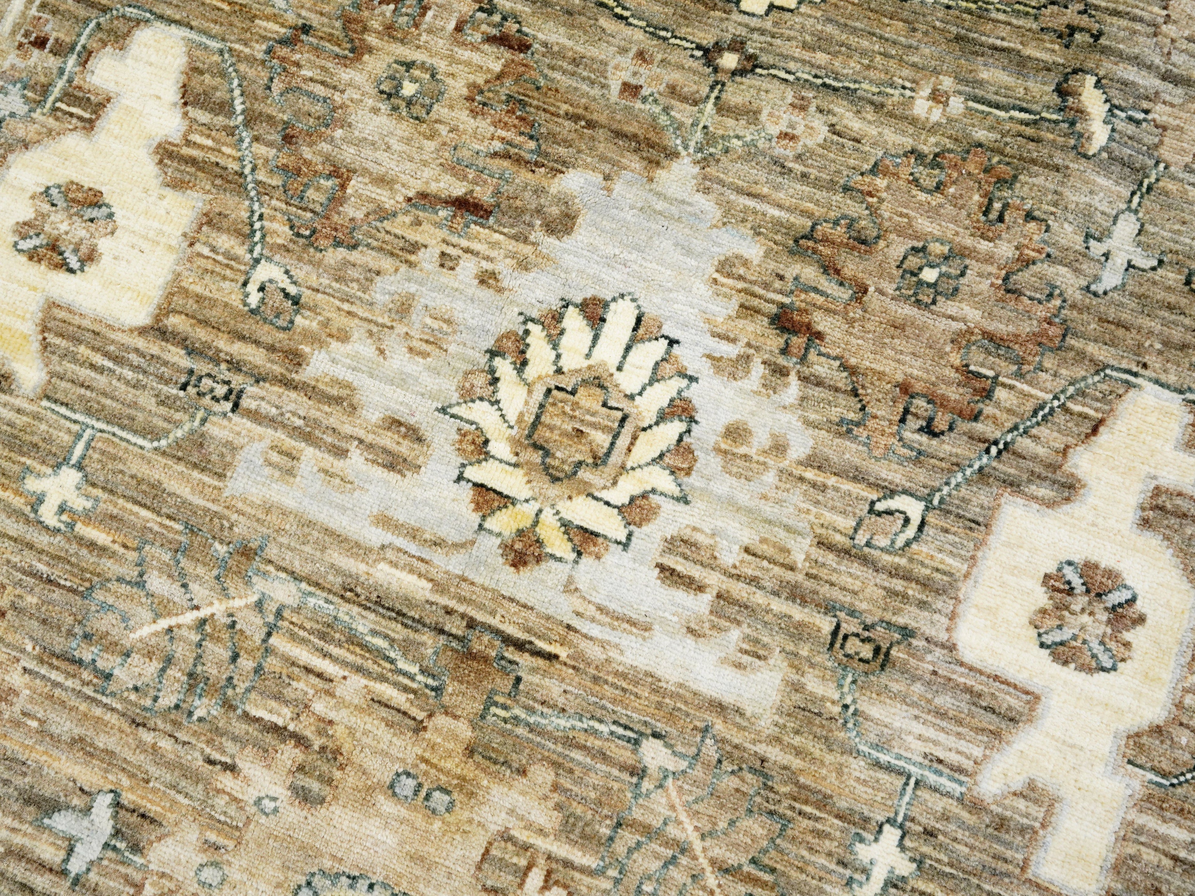 6x9 Ft Neutral Afghan Rug - Oriental Area Rug - Beige Brown Floral Design