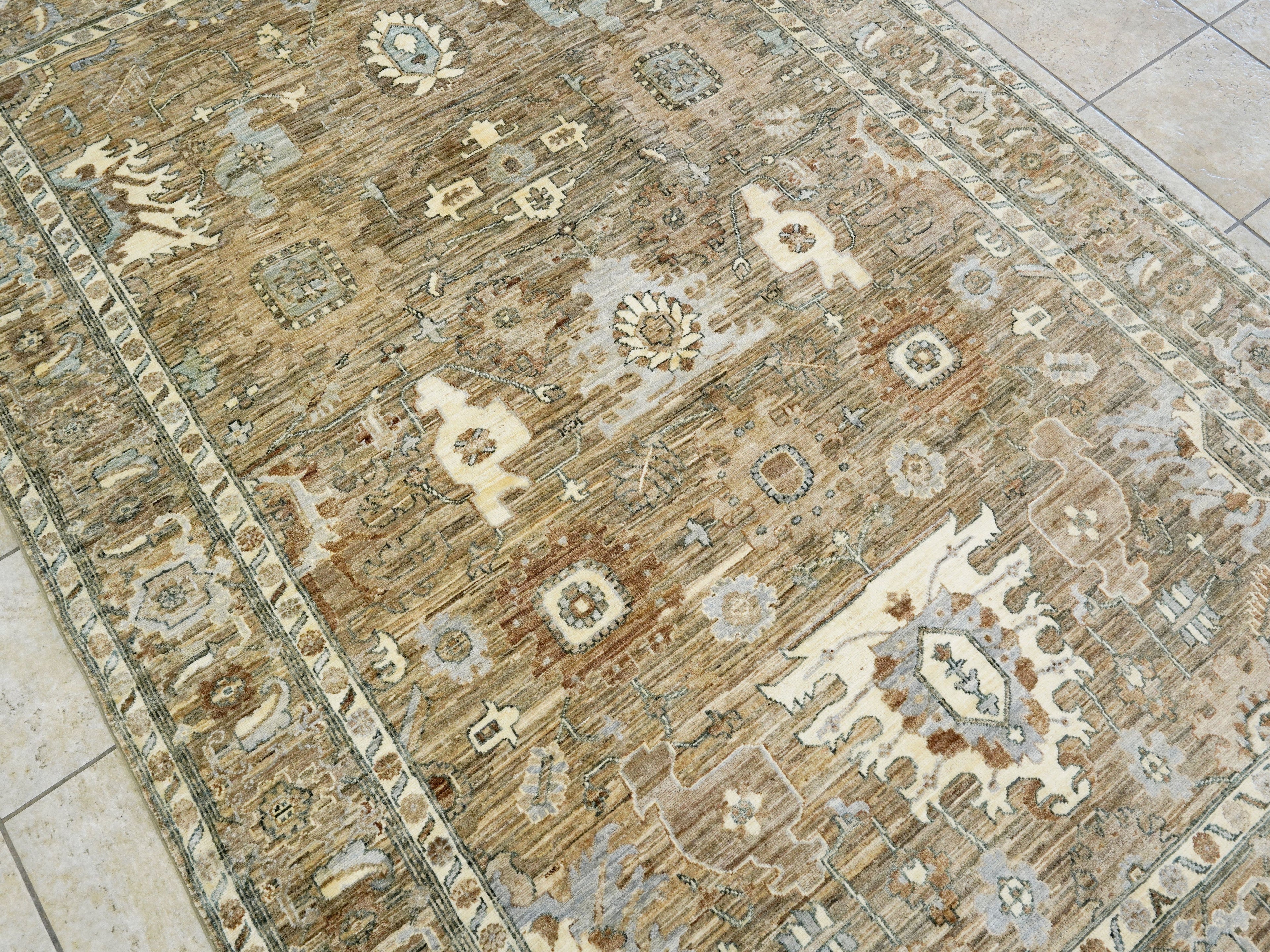 6x9 Ft Neutral Afghan Rug - Oriental Area Rug - Beige Brown Floral Design