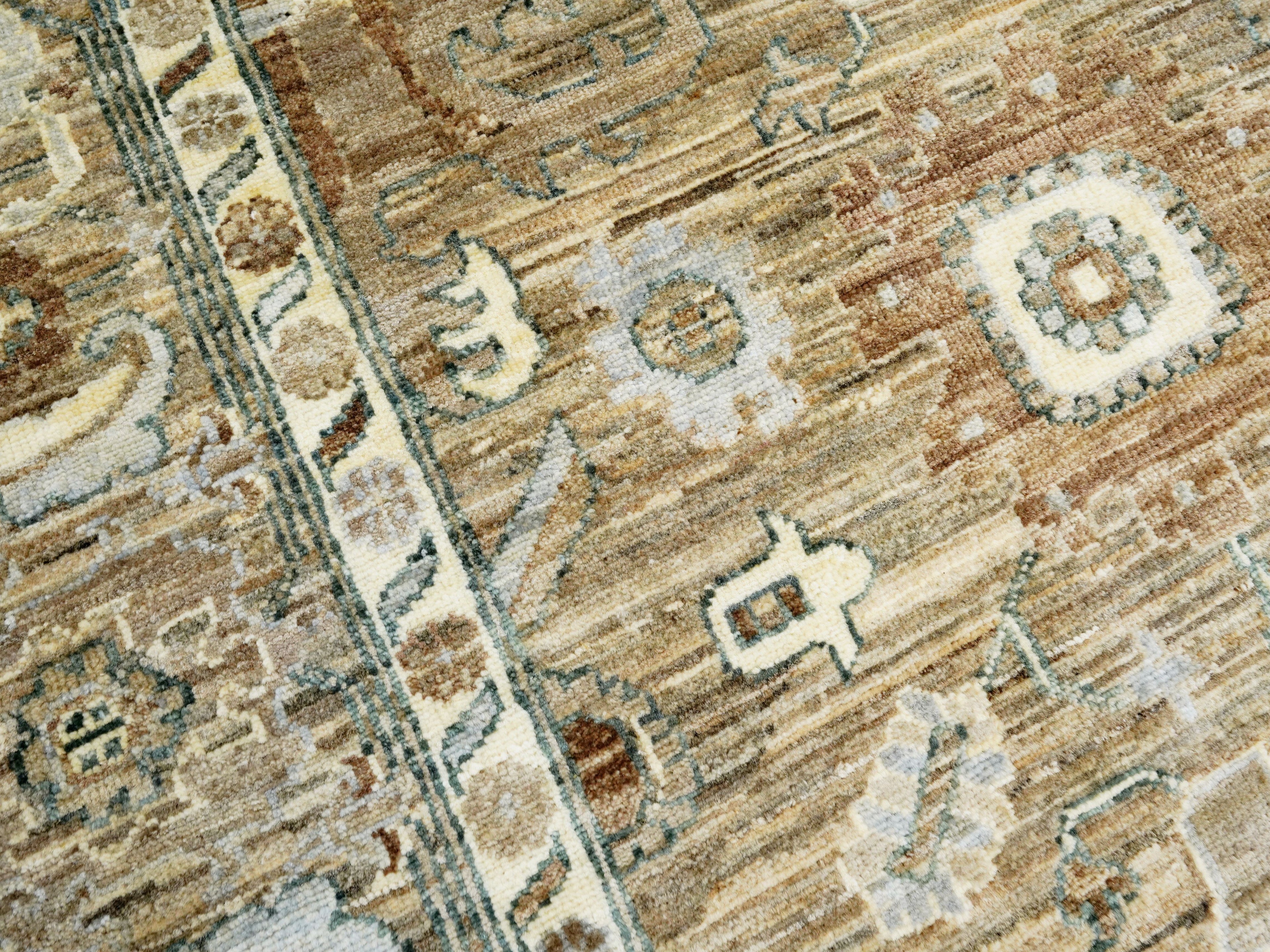 6x9 Ft Neutral Afghan Rug - Oriental Area Rug - Beige Brown Floral Design