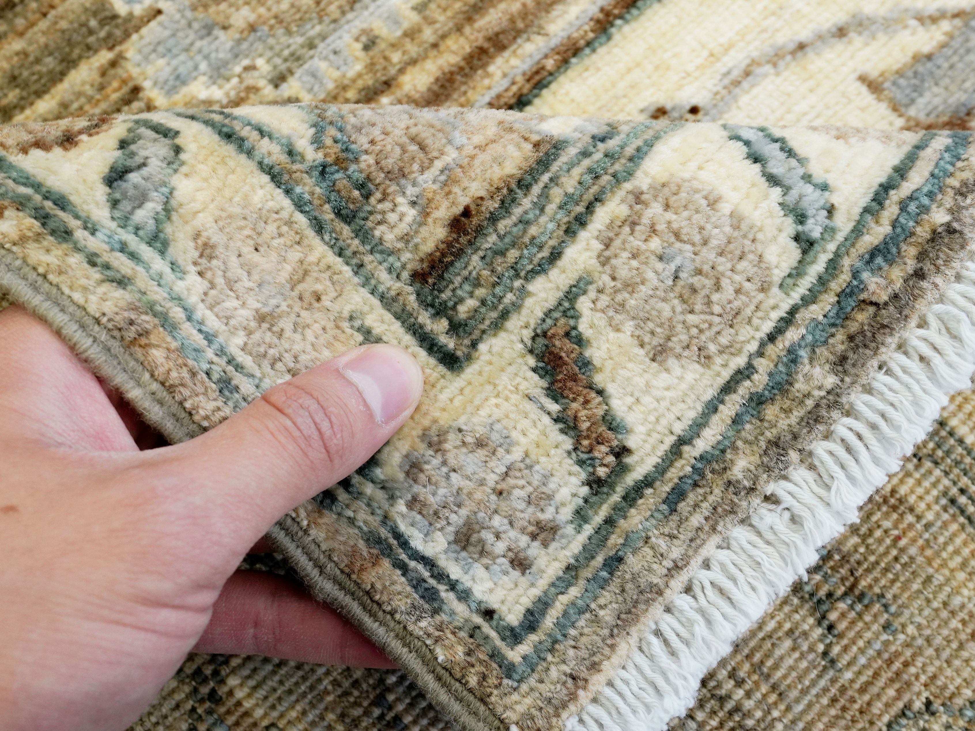 6x9 Ft Neutral Afghan Rug - Oriental Area Rug - Beige Brown Floral Design