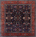 8x8 Ft Dark Blue Floral Rug - Traditional Hand Knotted Afghan Rug