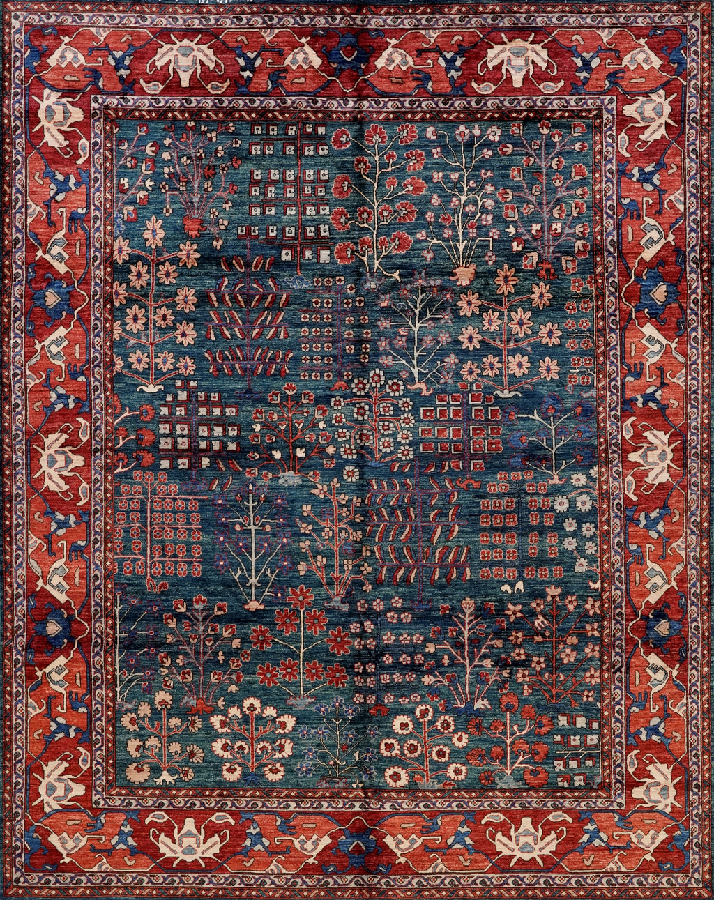 8x10 Ft Green Floral Rug - Hand Knotted Afghan Rug
