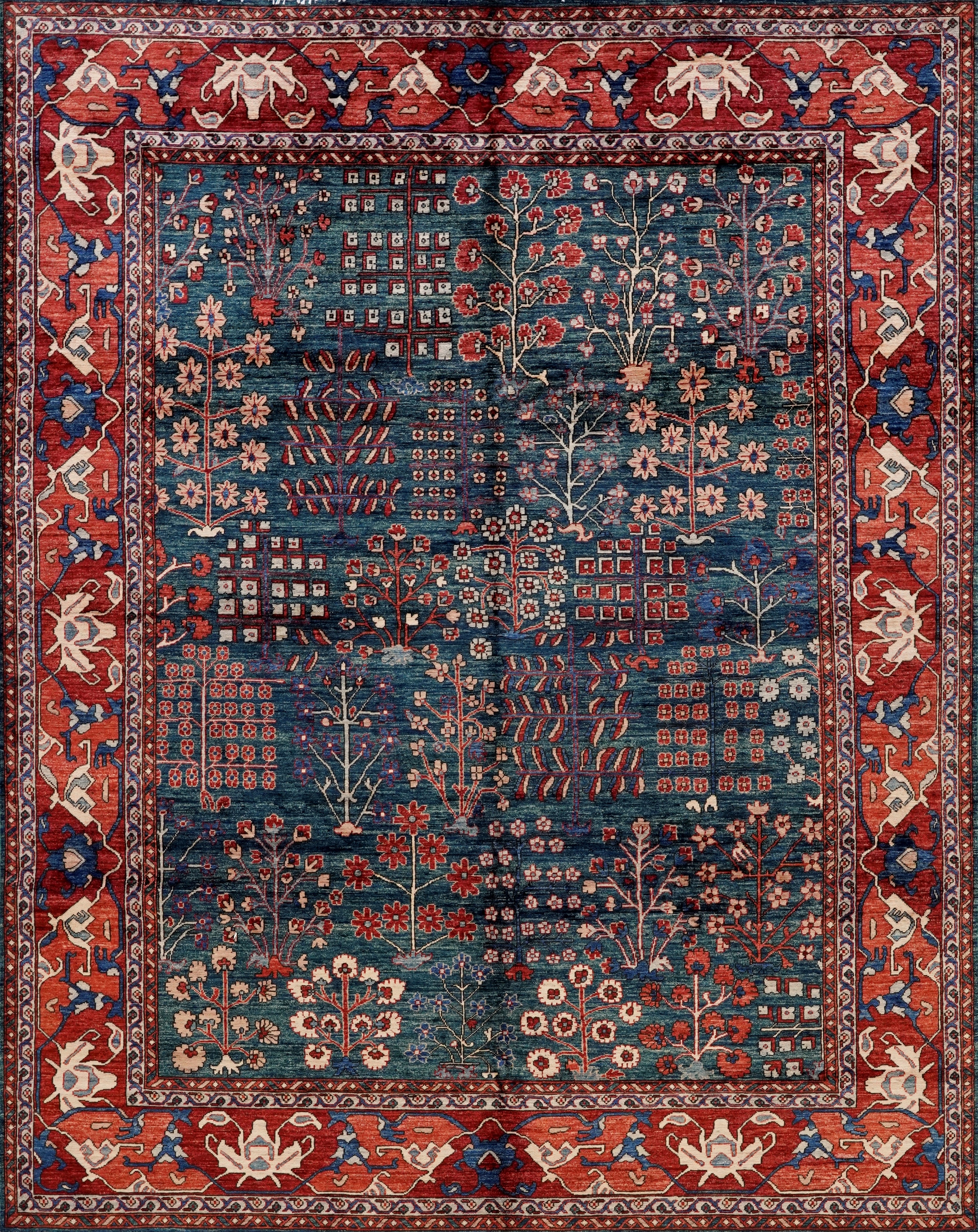 8x10 Ft Green Floral Rug - Hand Knotted Afghan Rug
