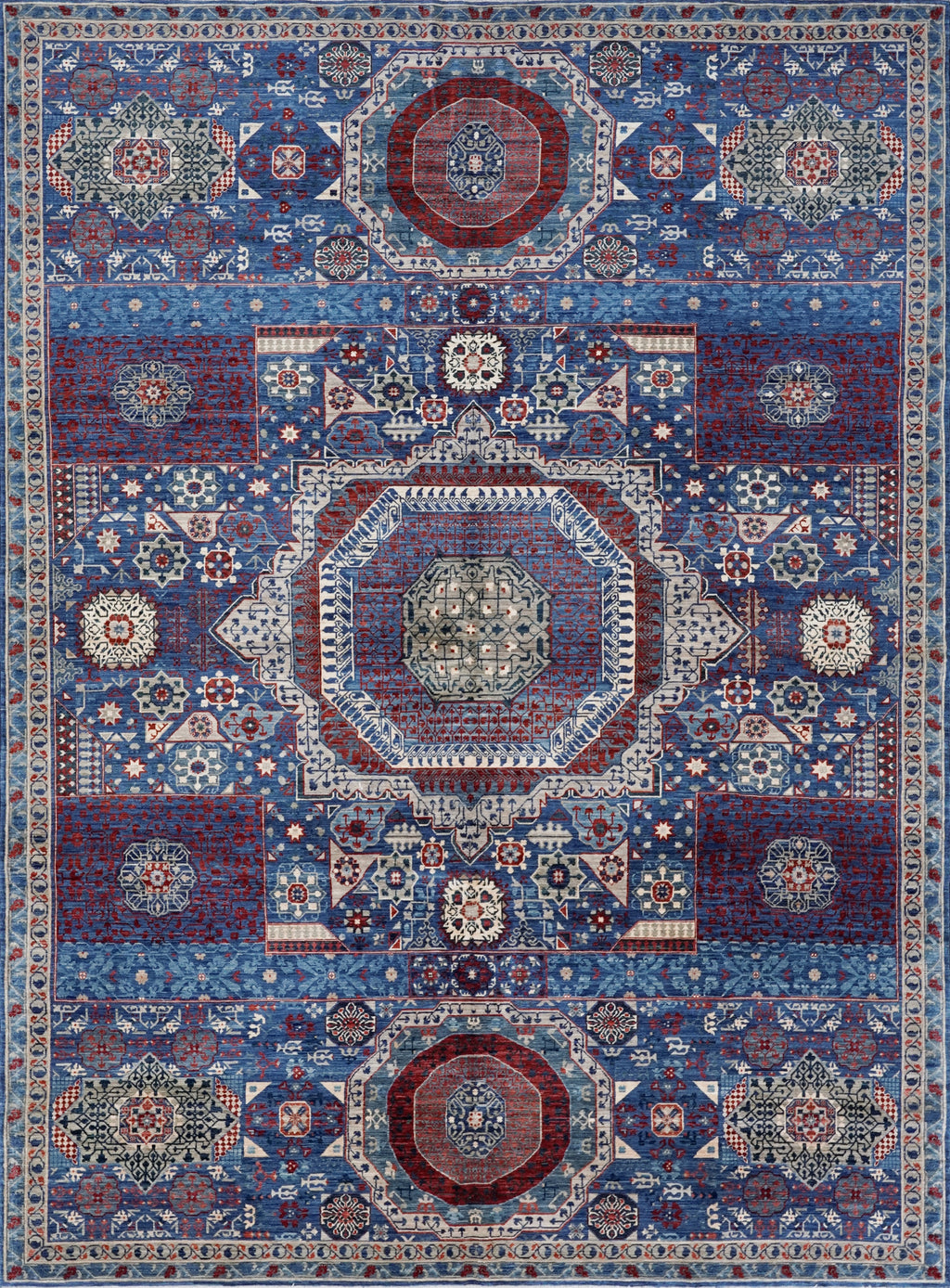 8x11 Ft Blue Mamluk Rug - Hand Knotted Afghan Rug
