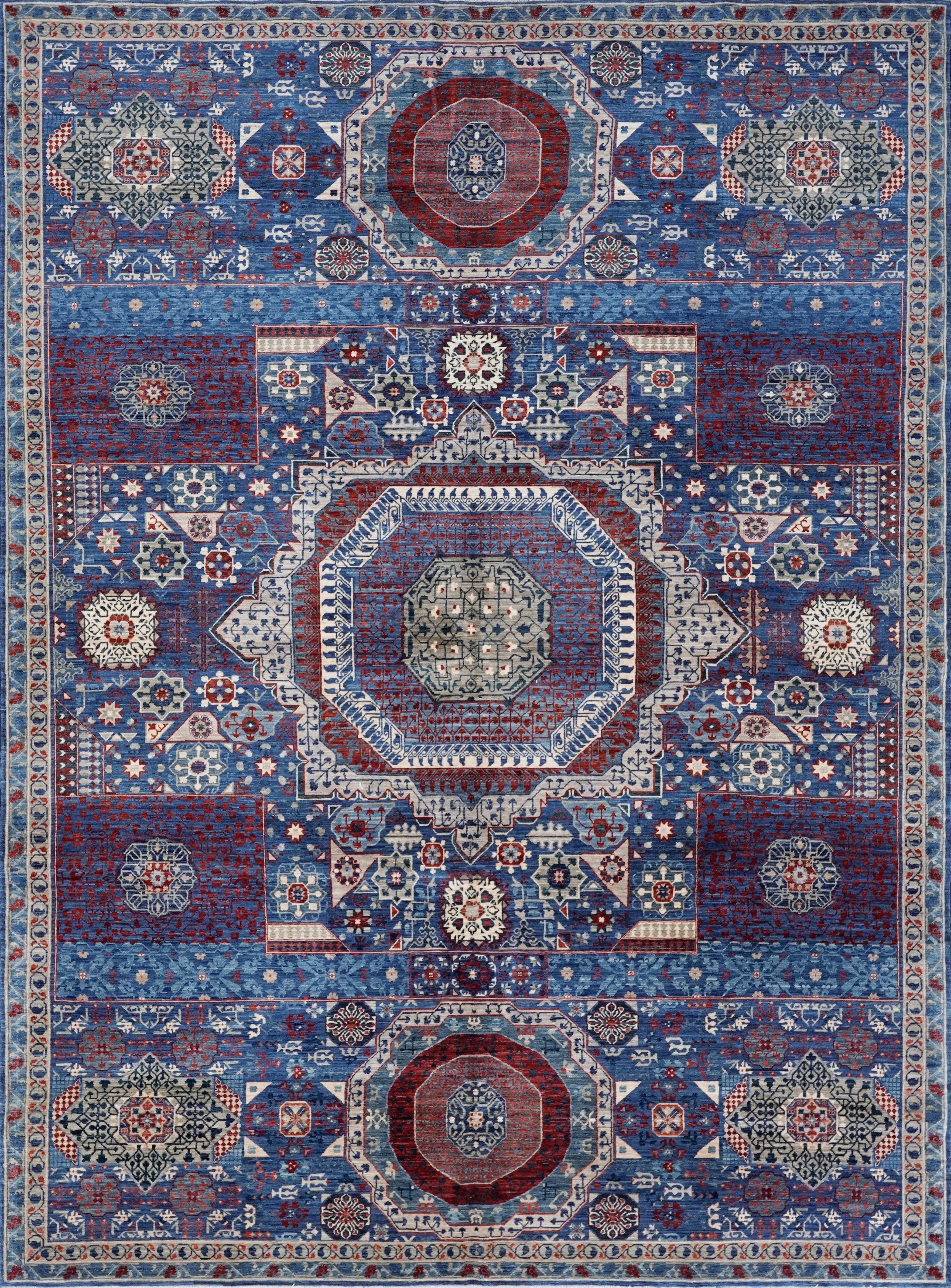 8x11 Ft Blue Mamluk Rug - Hand Knotted Afghan Rug