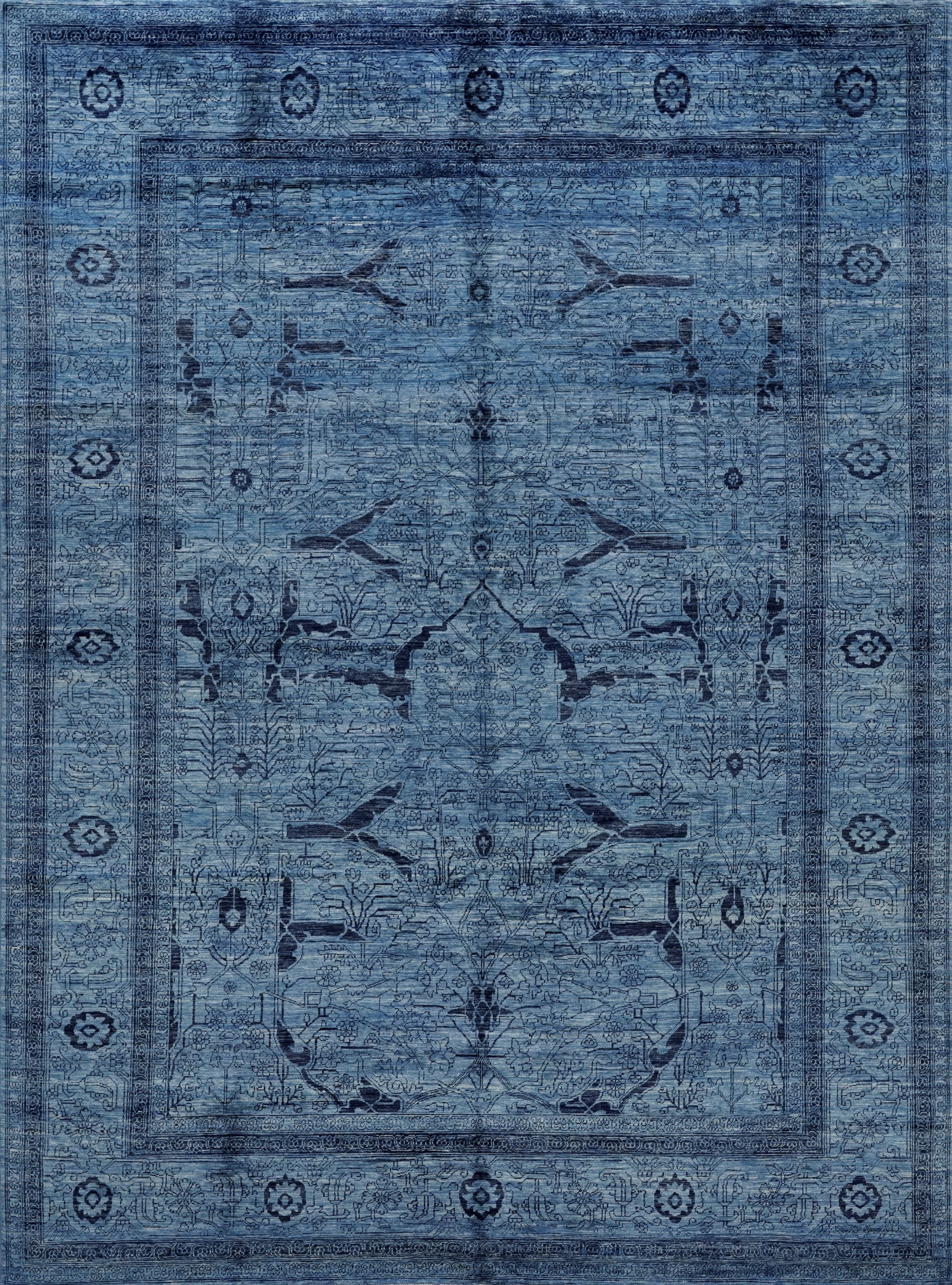 9x12 Ft Blue Afghan Oriental Rug - Hand Knotted Traditional Rug