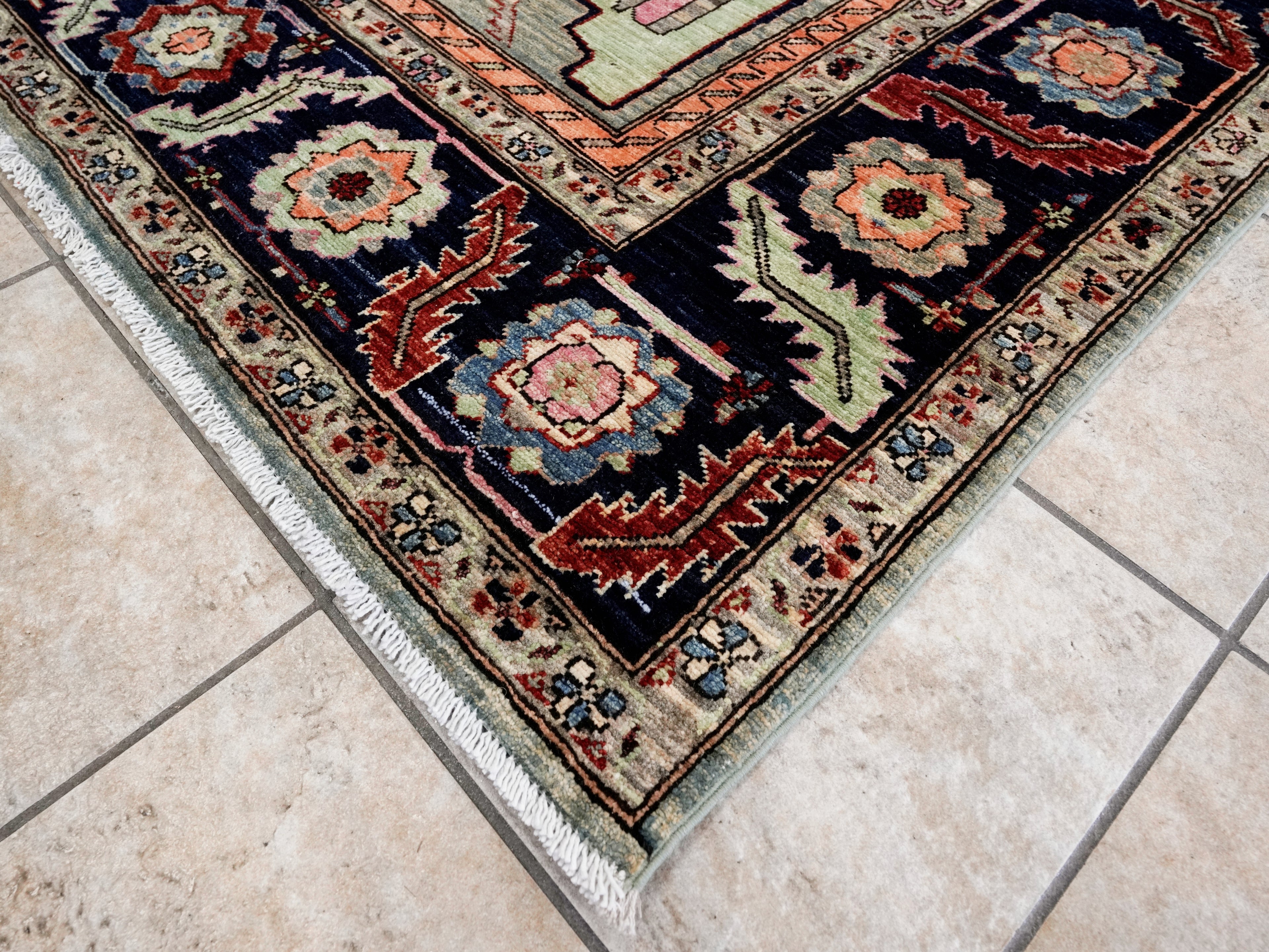 8x11 Ft Green Afghan Rug - Hand Knotted Area Rug