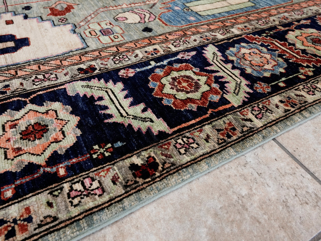 8x11 Ft Green Afghan Rug - Hand Knotted Area Rug