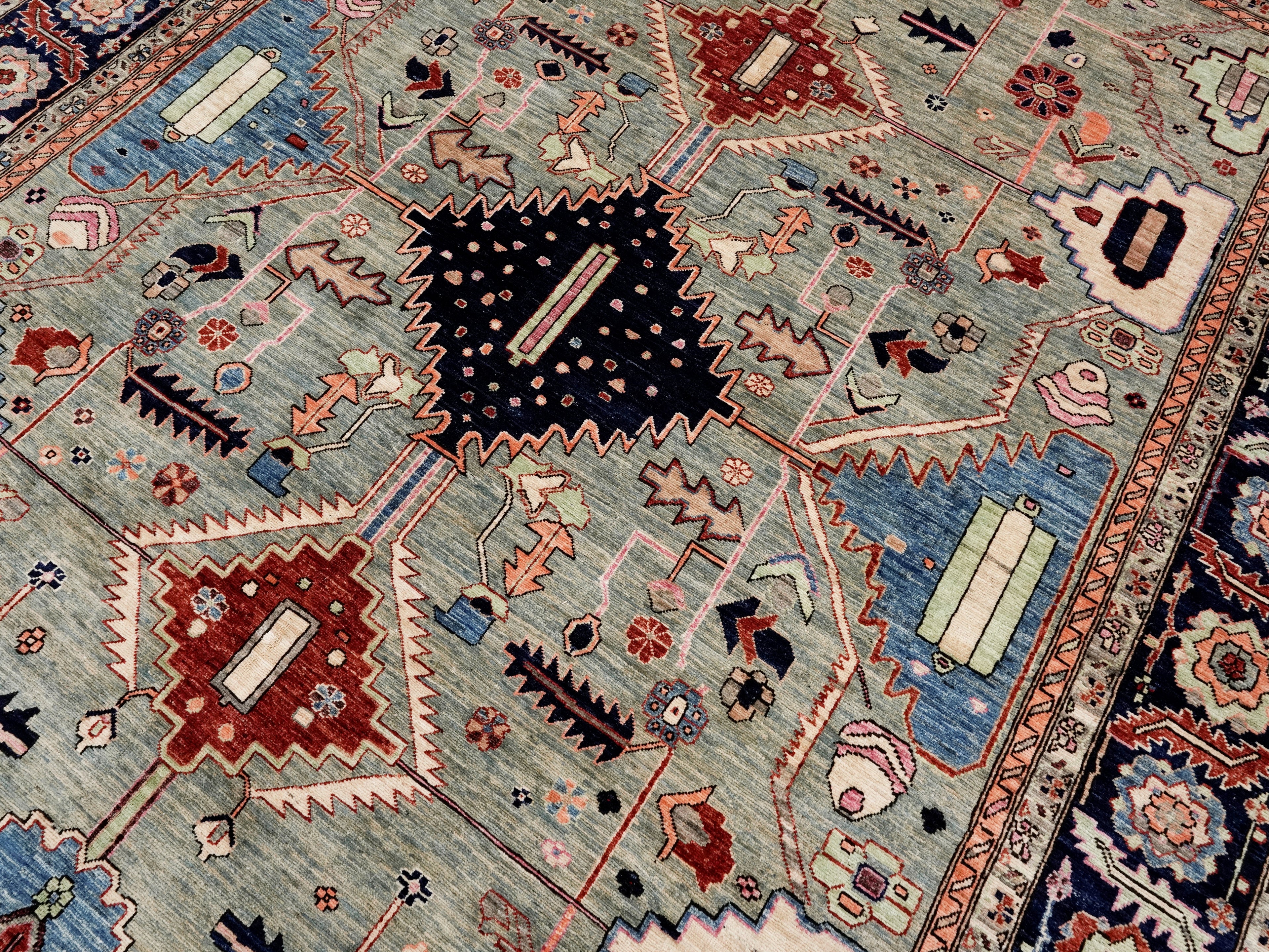 8x11 Ft Green Afghan Rug - Hand Knotted Area Rug