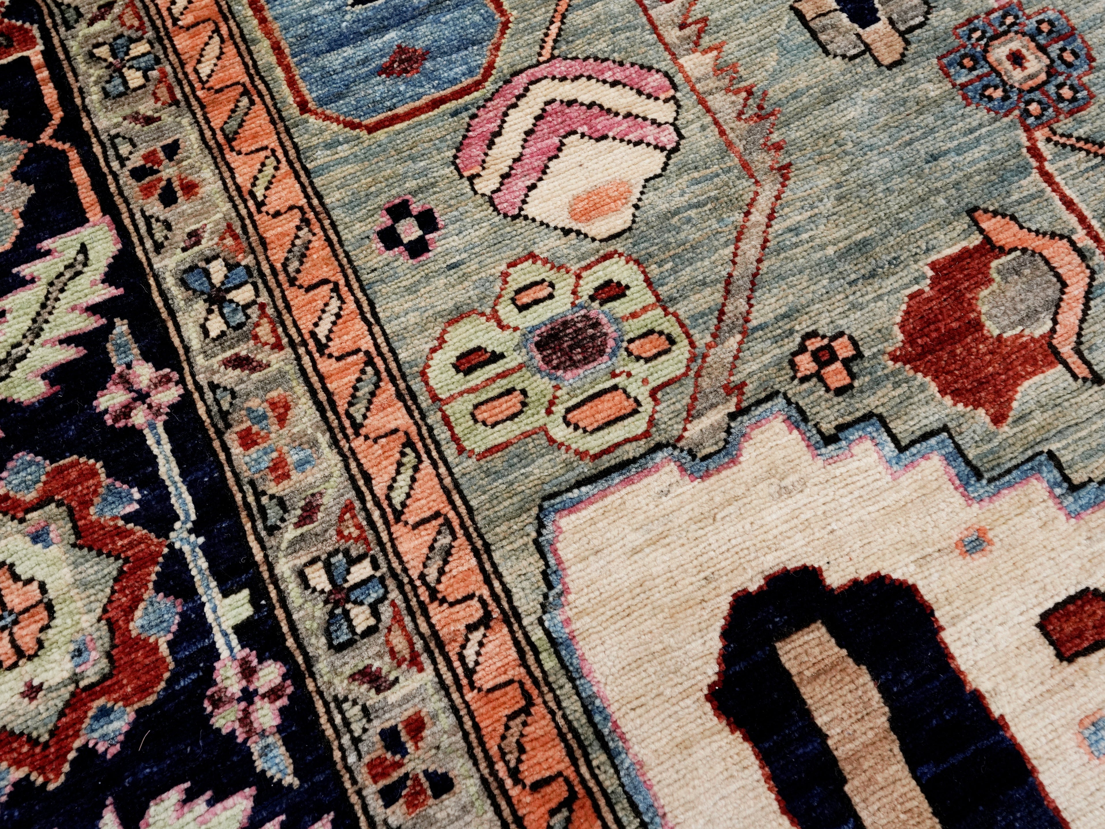 8x11 Ft Green Afghan Rug - Hand Knotted Area Rug