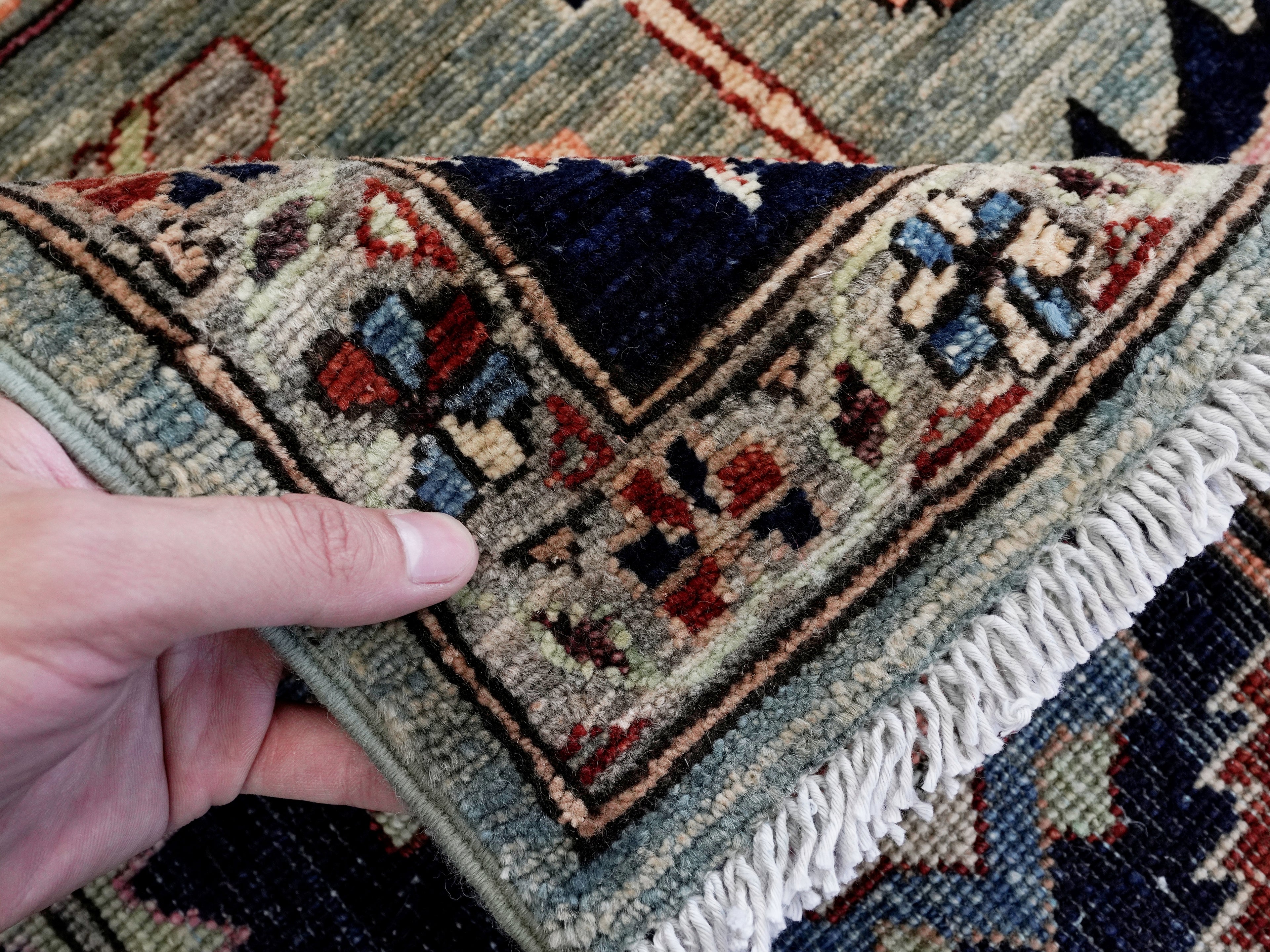 8x11 Ft Green Afghan Rug - Hand Knotted Area Rug