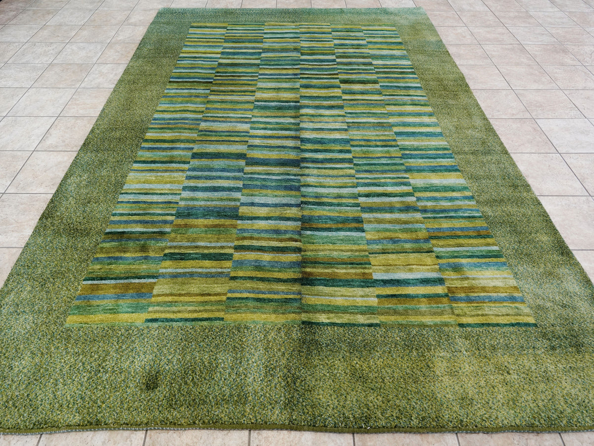 9x12 Ft Green Gabbeh Rug - Handmade Afghan Wool Rug
