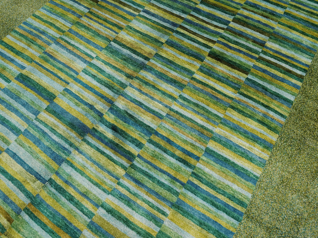 9x12 Ft Green Gabbeh Rug - Handmade Afghan Wool Rug