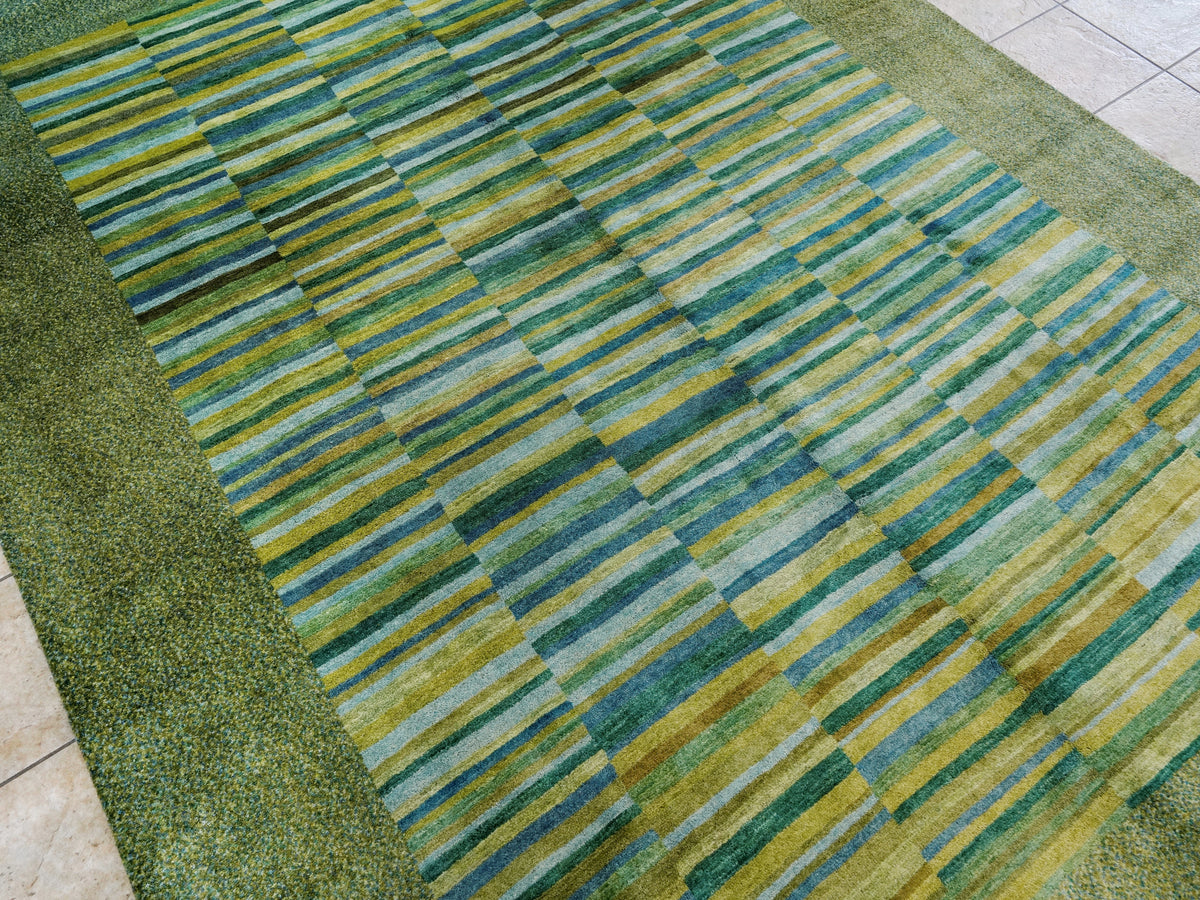 9x12 Ft Green Gabbeh Rug - Handmade Afghan Wool Rug