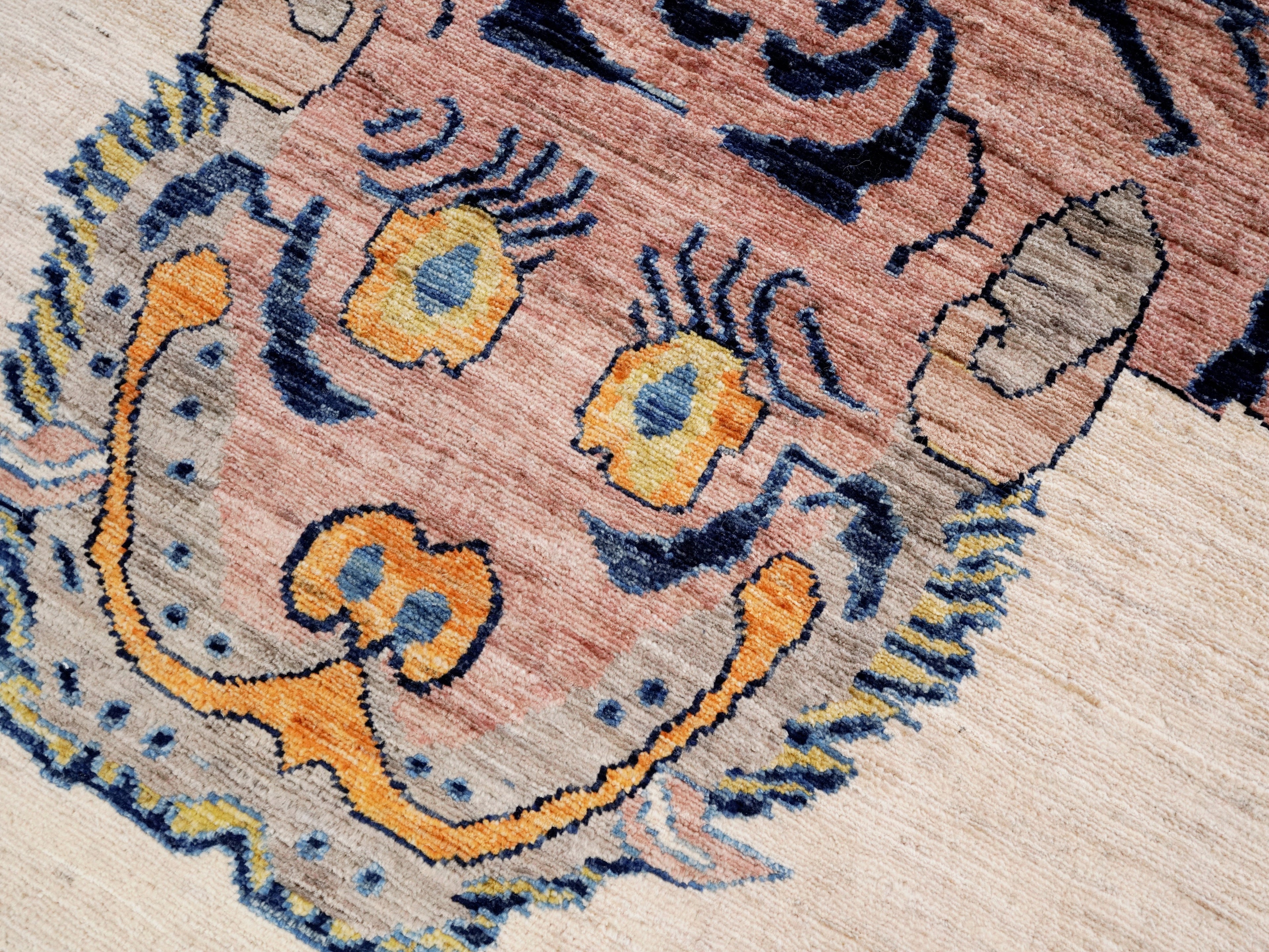 3x5 Ft Beige Tiger Rug - Hand Knotted Afghan Rug - Animal Design