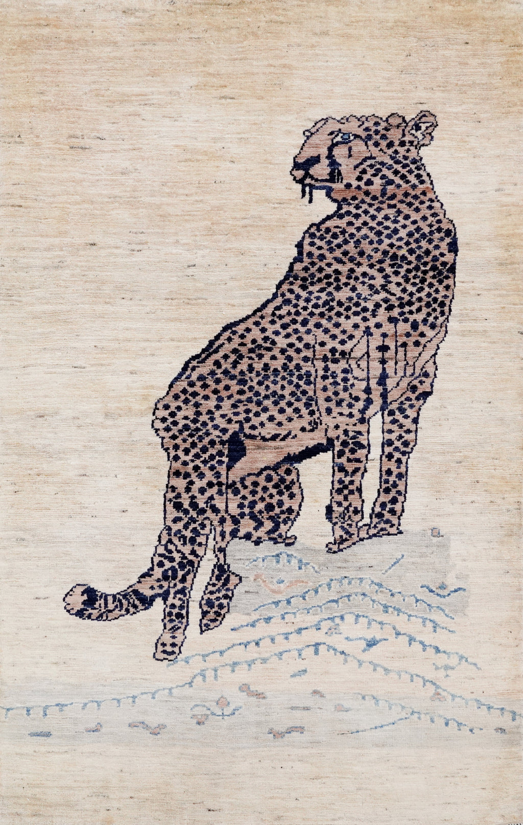 3x5 Ft Beige Cheetah Rug - Hand Knotted Afghan Rug - Animal Design