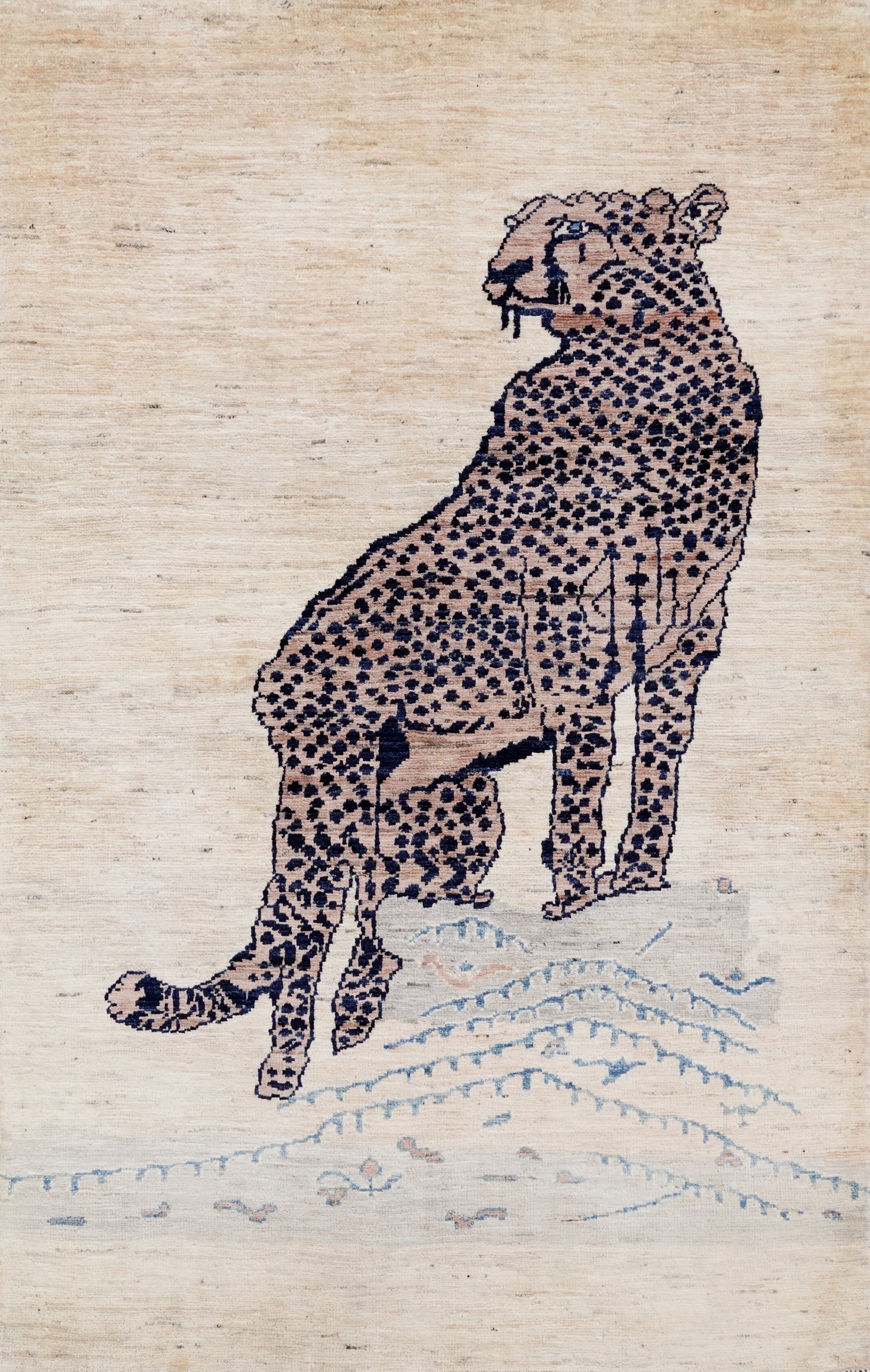 3x5 Ft Beige Cheetah Rug - Hand Knotted Afghan Rug - Animal Design