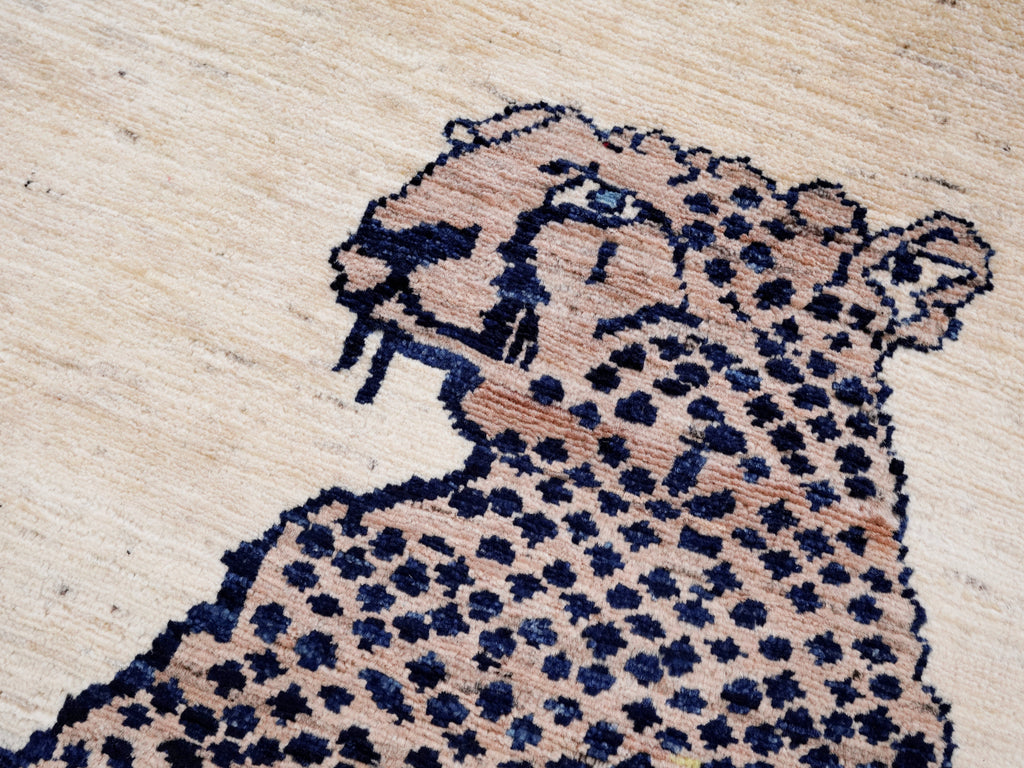 3x5 Ft Beige Cheetah Rug - Hand Knotted Afghan Rug - Animal Design