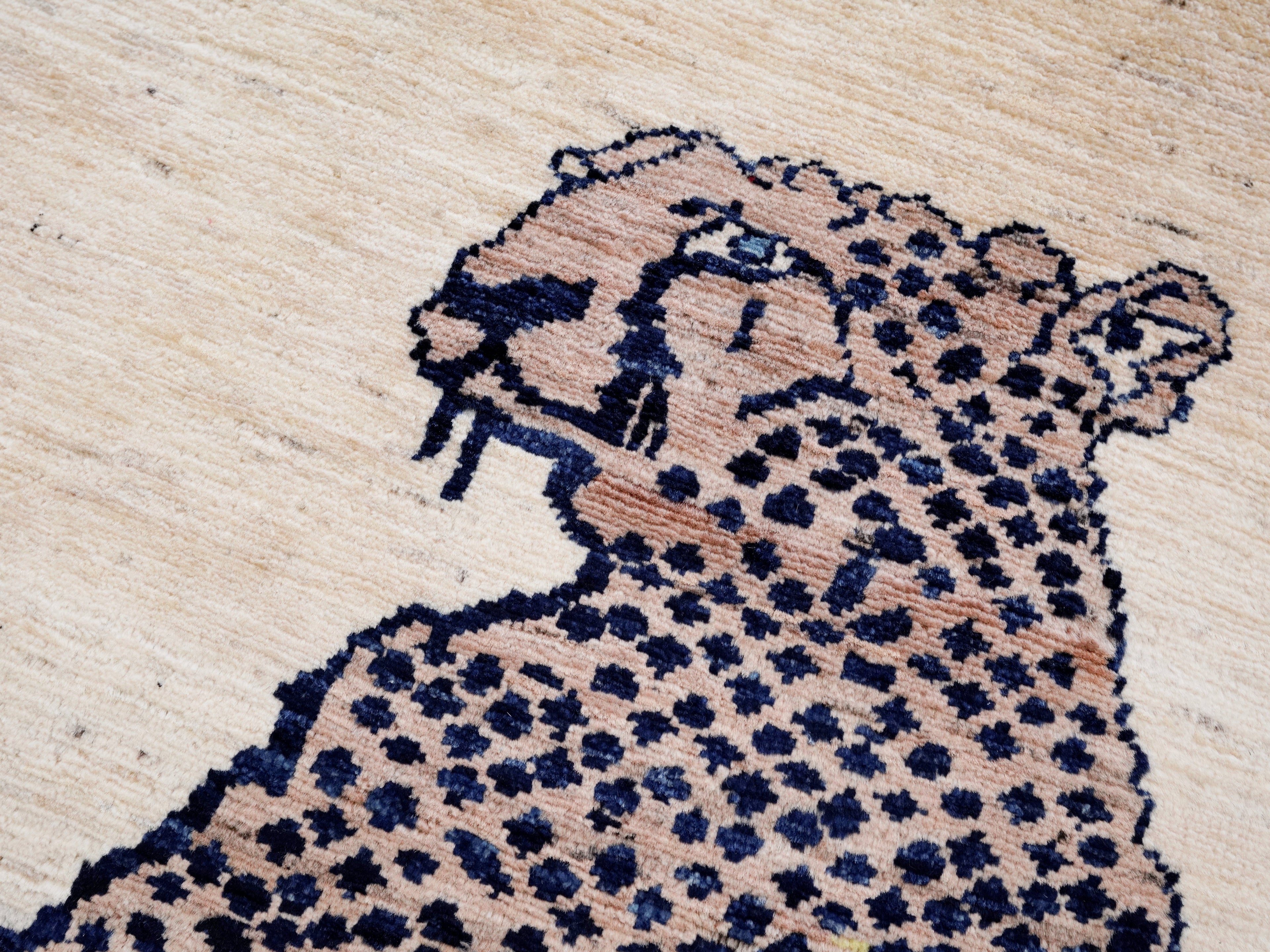 3x5 Ft Beige Cheetah Rug - Hand Knotted Afghan Rug - Animal Design